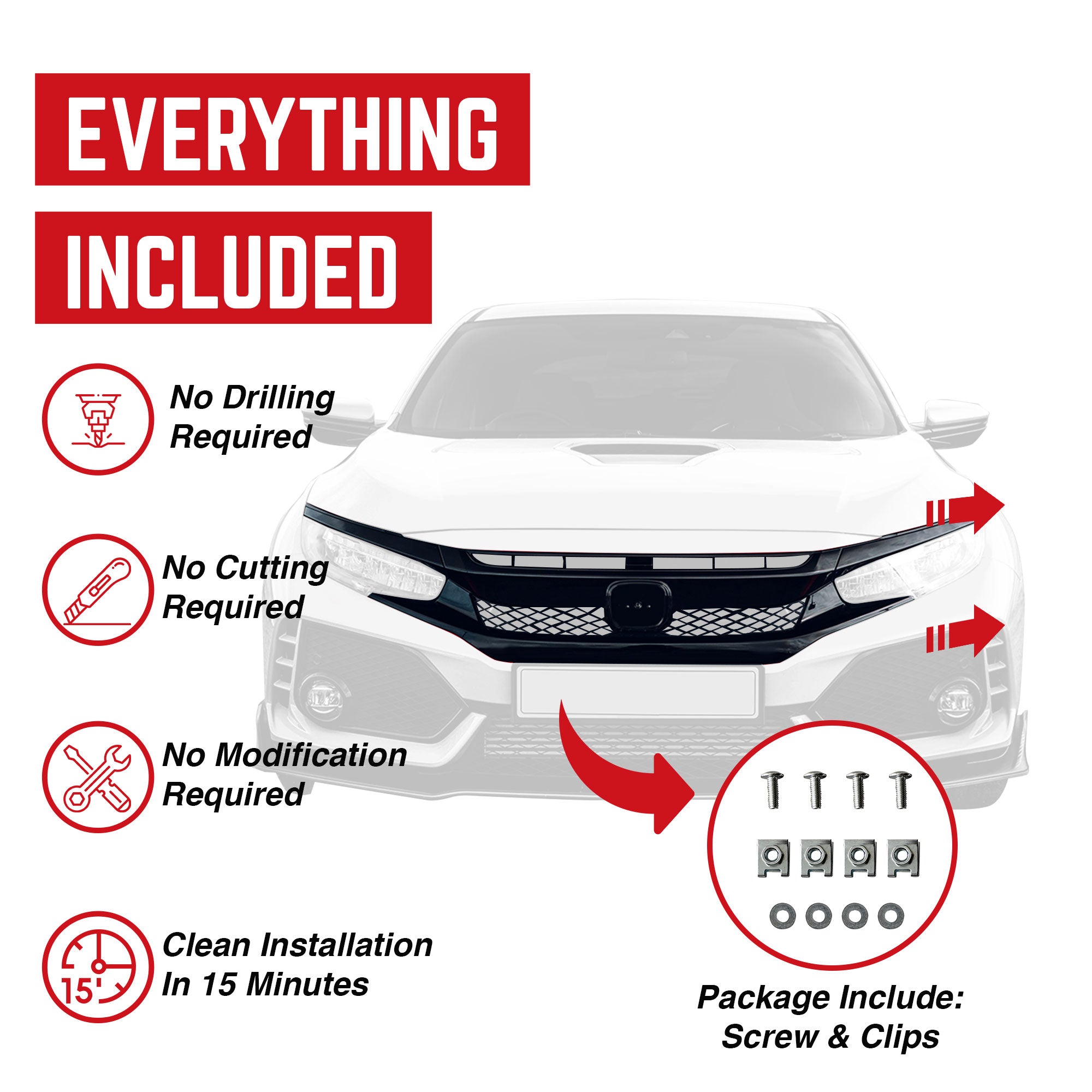 AMERICAN MODIFIED Type R Style Conversion Front Bumper for 2016-2019 Honda Civic - VMInnovations