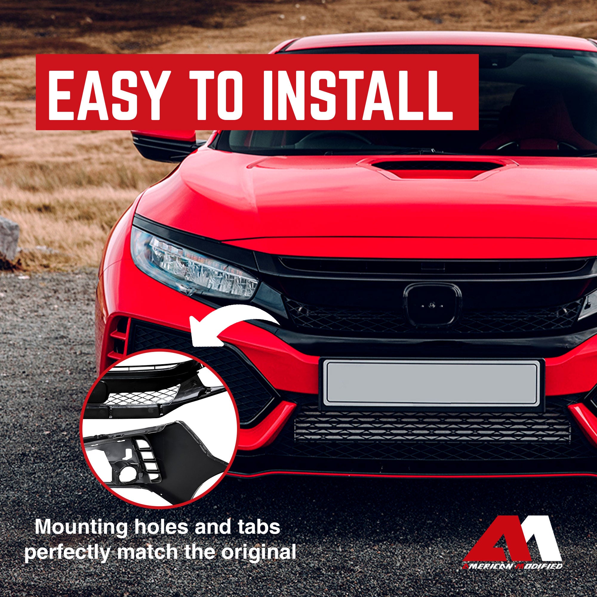 AMERICAN MODIFIED Type R Style Conversion Front Bumper for 2016-2019 Honda Civic - VMInnovations