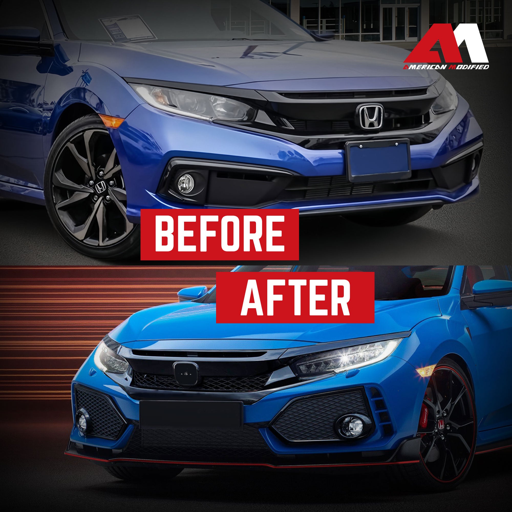 AMERICAN MODIFIED Type R Style Conversion Front Bumper for 2016-2019 Honda Civic - VMInnovations