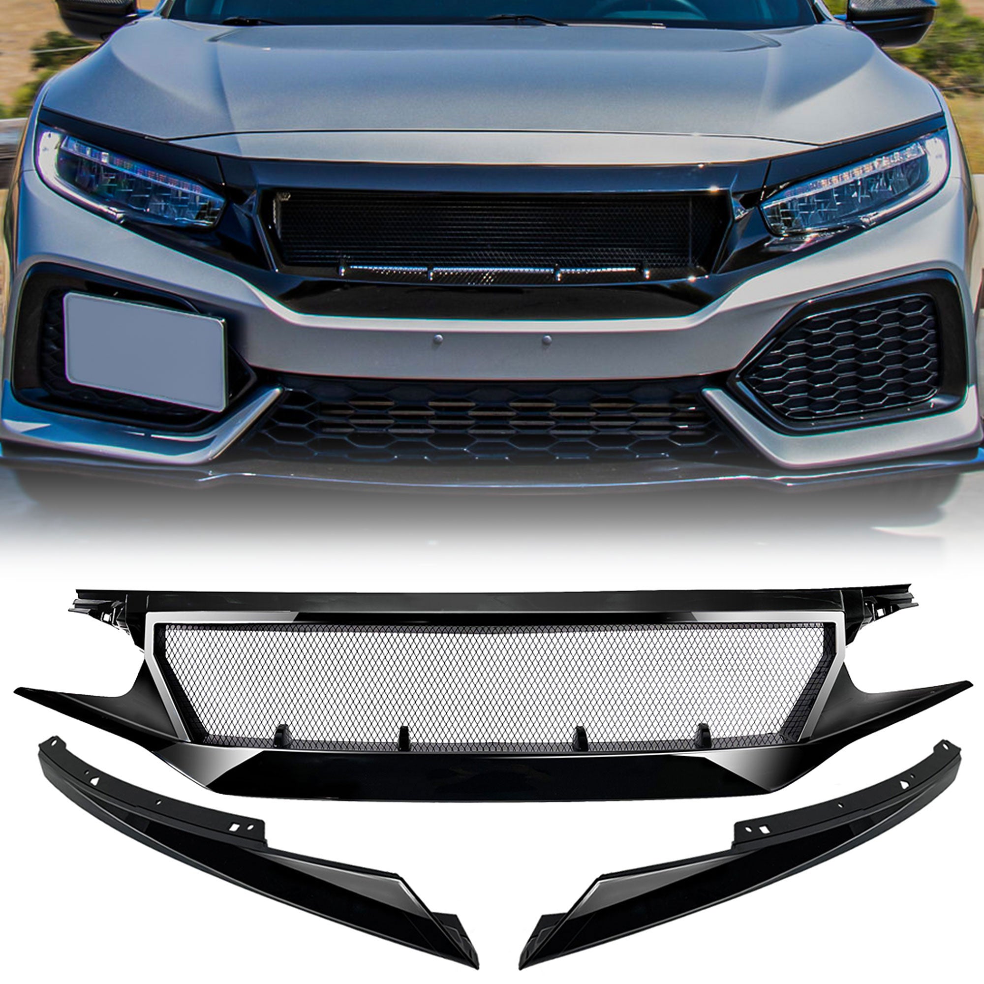 AMERICAN MODIFIED Sports Grille, '16-'21 Honda Civic/Sedan/Hatchback/FK8(Used) - VMInnovations