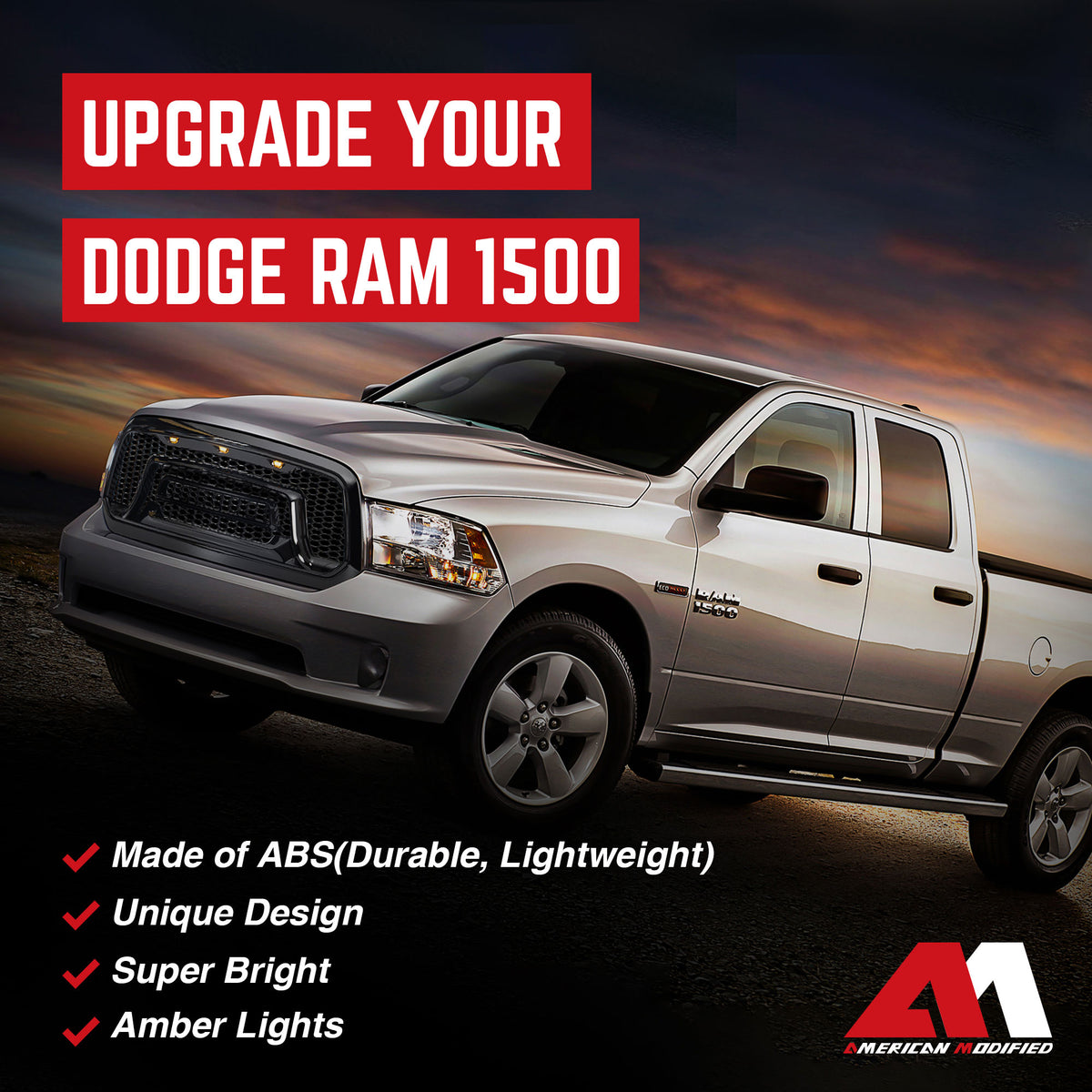 AMERICAN MODIFIED Armor Grille w/Amber Lights for 13-18 Dodge Ram 1500(Open Box) - VMInnovations
