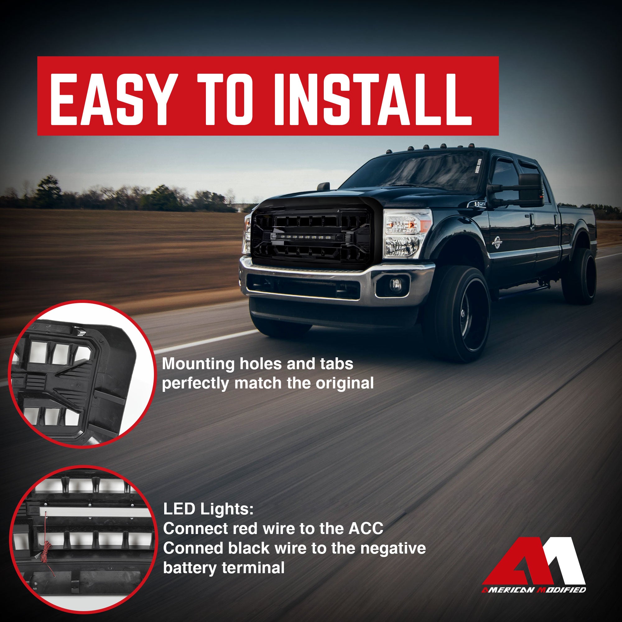 AMERICAN MODIFIED Armor Grille for '11-'16 Ford F250 w/Off Road Lights(Open Box) - VMInnovations