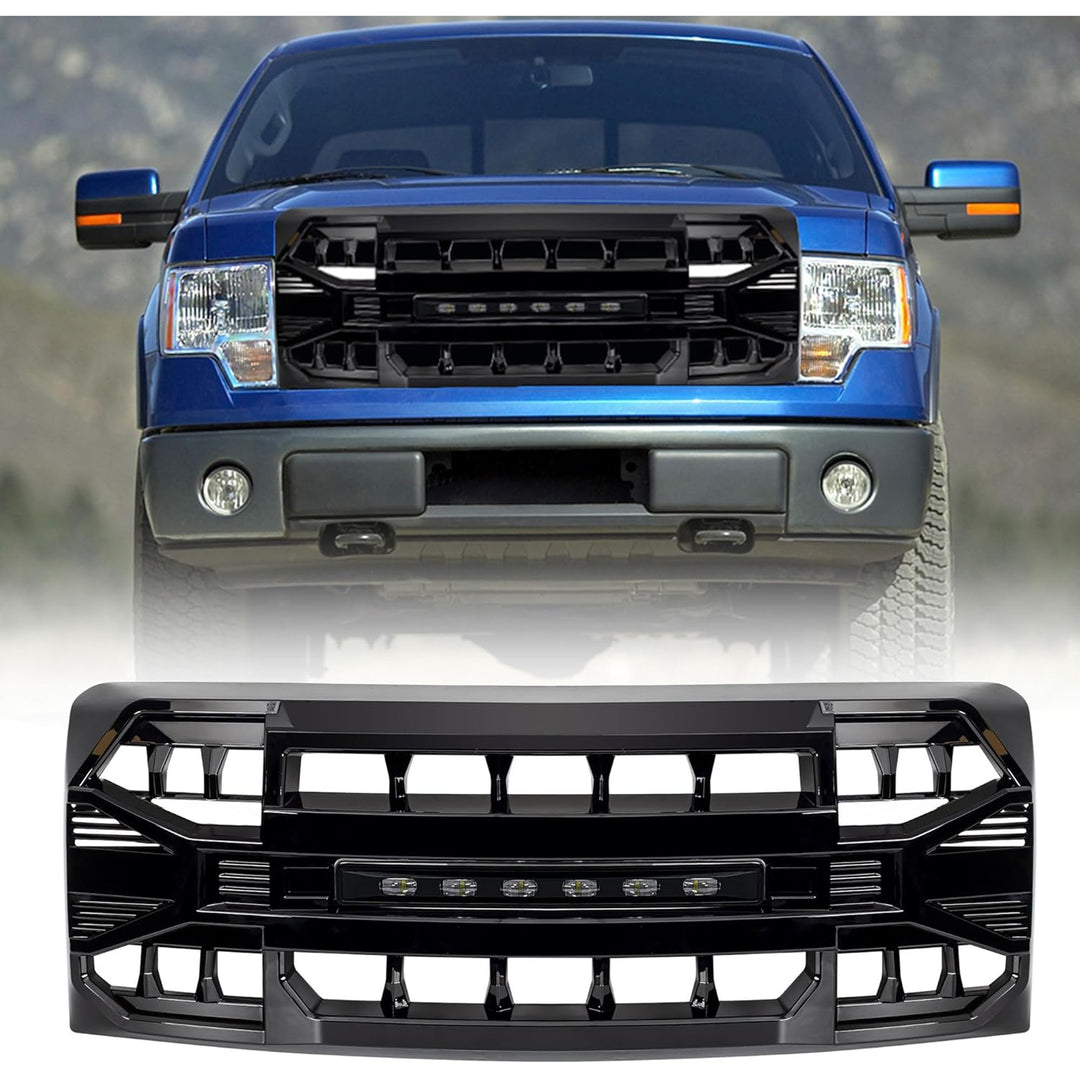 AMERICAN MODIFIED Front Armor Grille Compatible w/ 09-14 Ford F150, Glossy Black - VMInnovations
