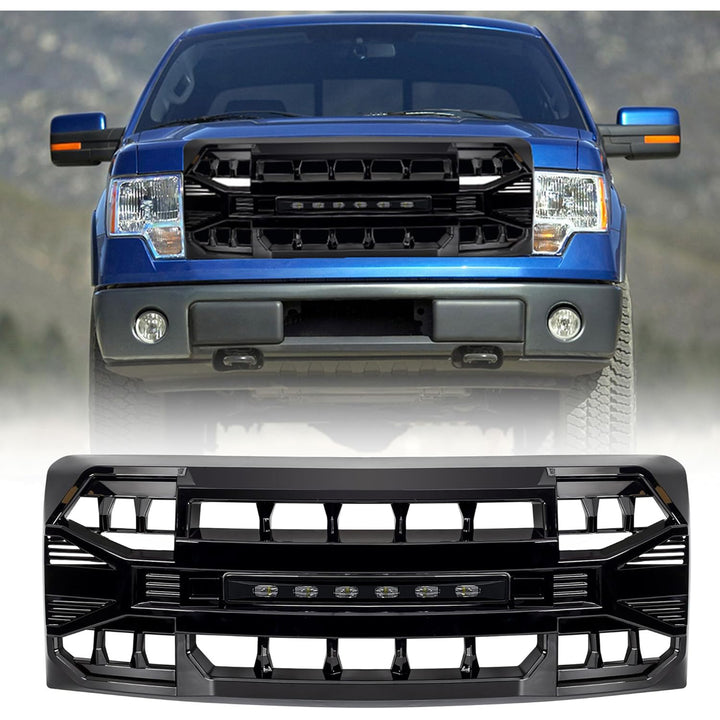 AMERICAN MODIFIED Front Armor Grille Compatible w/ 09-14 Ford F150, Glossy Black - VMInnovations
