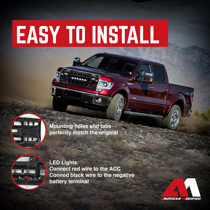 AMERICAN MODIFIED Front Armor Grille Compatible w/ 09-14 Ford F150, Glossy Black - VMInnovations