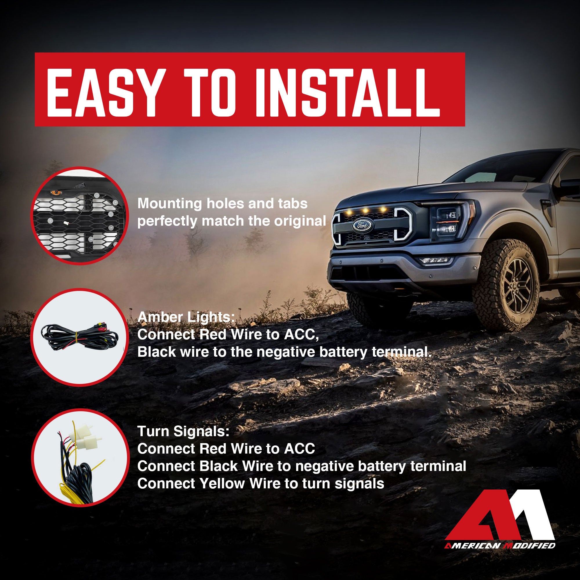 AMERICAN MODIFIED Raptor Style Mesh Grille Compatible with 2021-2023 Ford F150