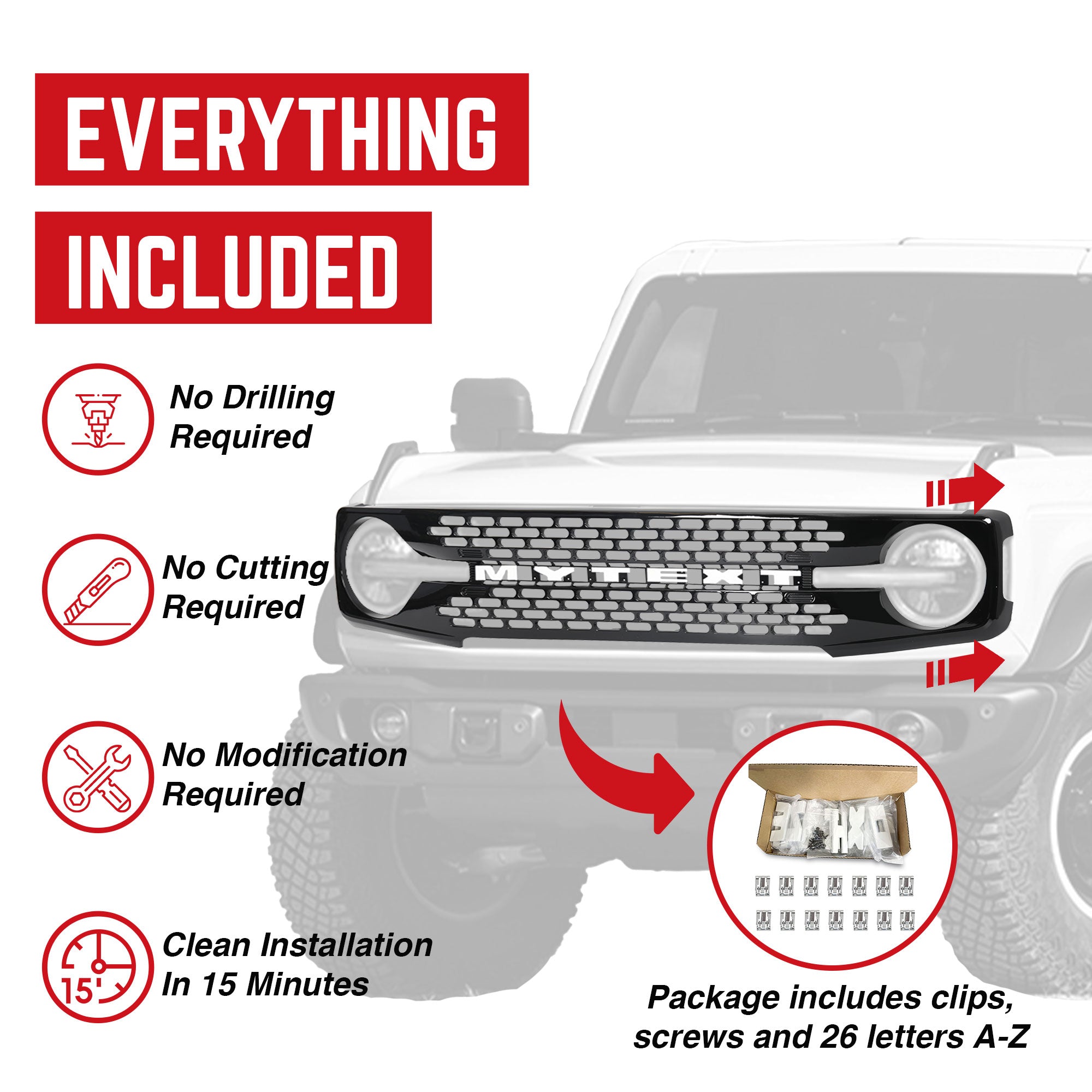 AMERICAN MODIFIED Grille w/DIY Letters for 21-23 Ford Bronco, Black (Open Box) - VMInnovations