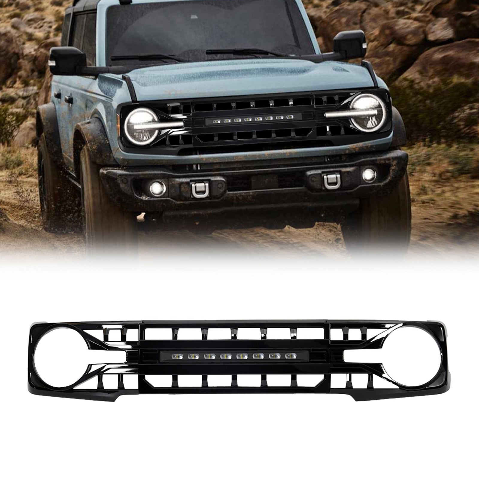 AMERICAN MODIFIED Armor Grille for 2021 to 2023 Ford Bronco w/Off Road Lights - VMInnovations