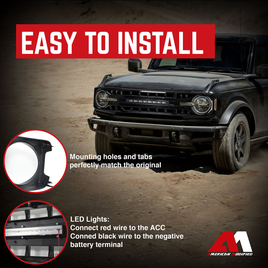 AMERICAN MODIFIED Armor Grille for 2021 to 2023 Ford Bronco w/Off Road Lights - VMInnovations