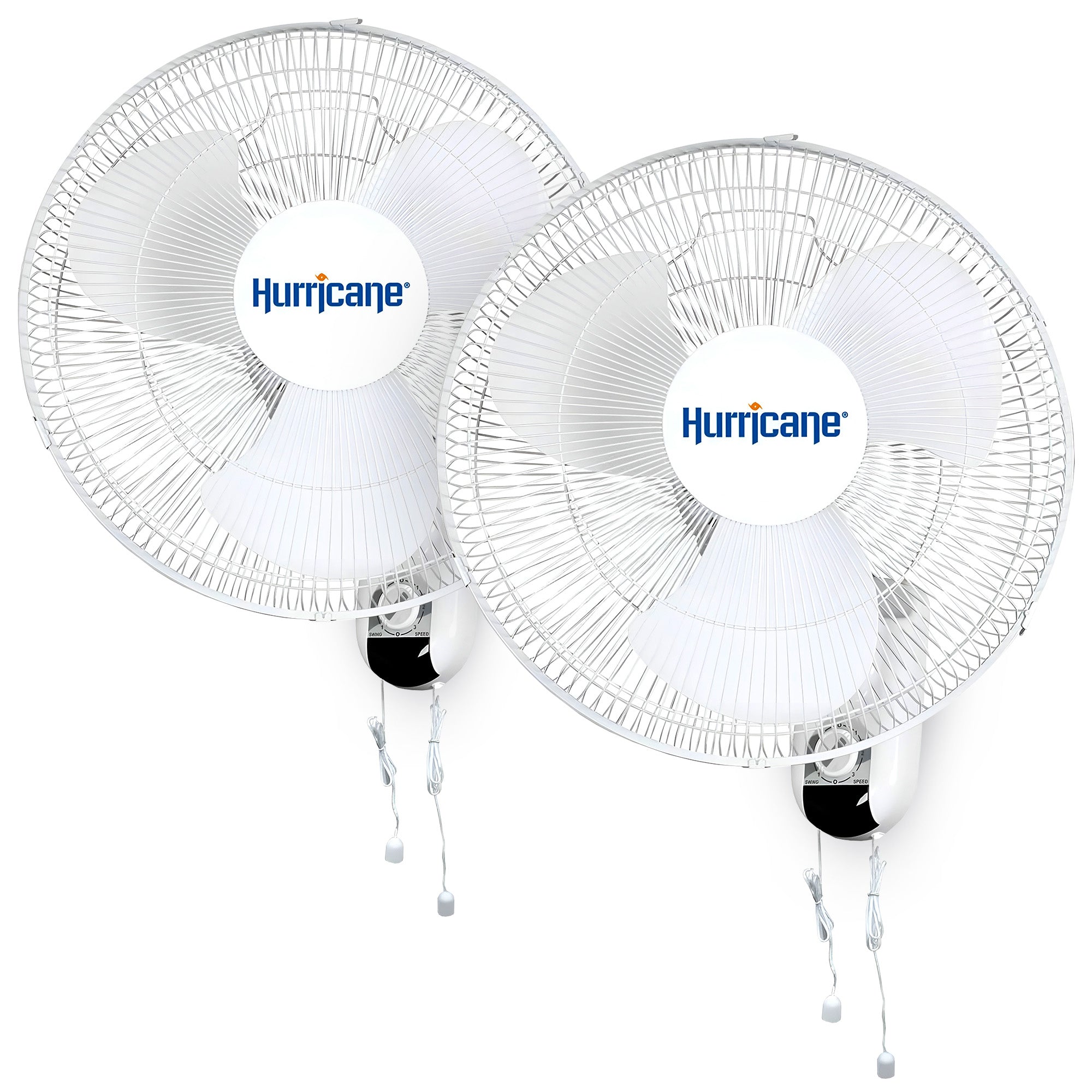 Hurricane Classic 16 Inch 90 Degree Oscillating 3 Speed Wall Fan, White (2 Pack) - VMInnovations