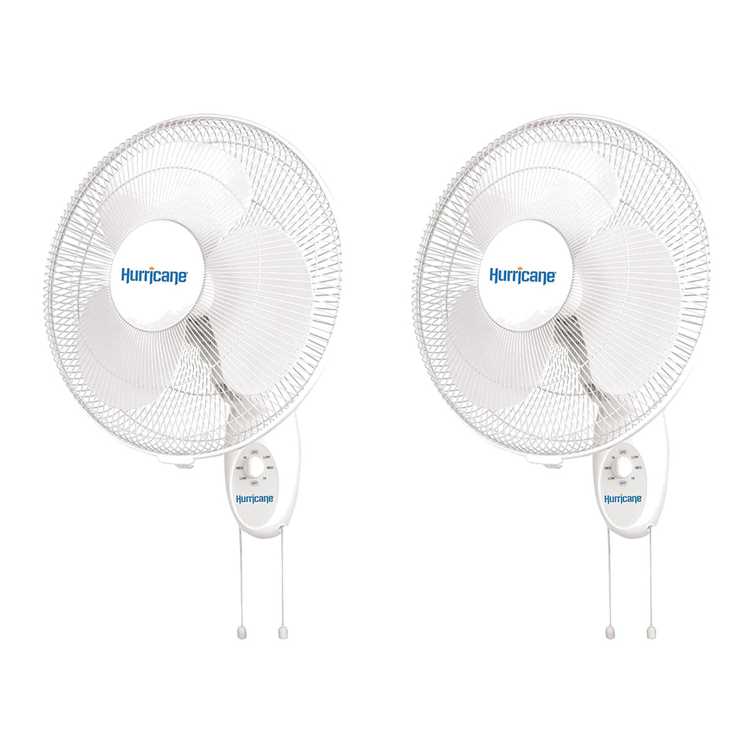 Hurricane Supreme 16 Inch 90 Degree Oscillating 3 Speed Wall Fan, White (2 Pack) - VMInnovations