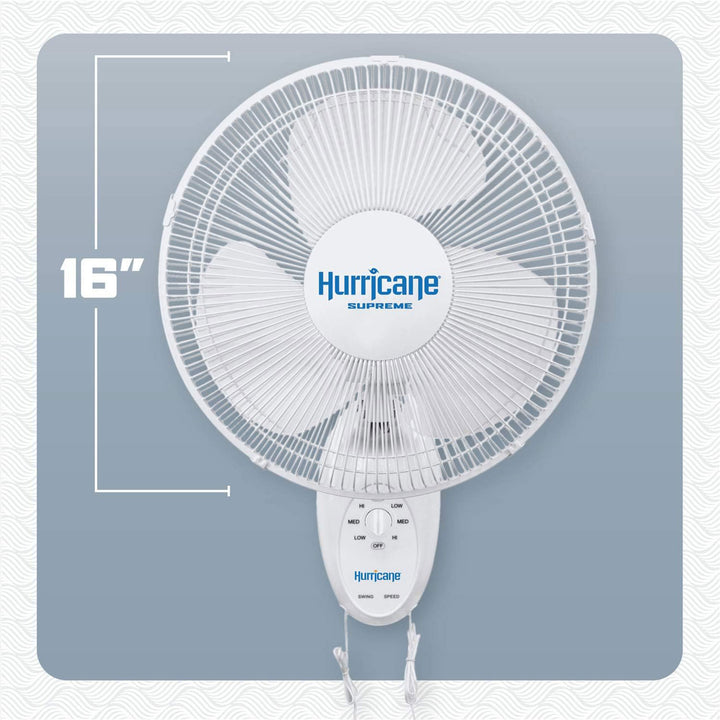 Hurricane Supreme 16 Inch 90 Degree Oscillating 3 Speed Wall Fan, White (2 Pack) - VMInnovations