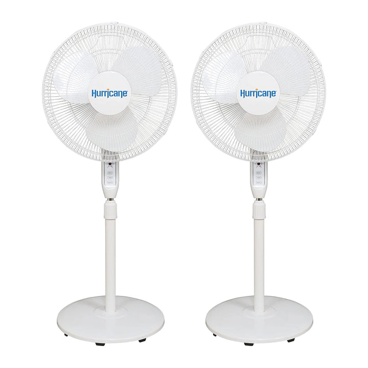 Hurricane Supreme 16 Inch 3 Speed Oscillating Stand Pedestal Fan, 2-Pack, White - VMInnovations