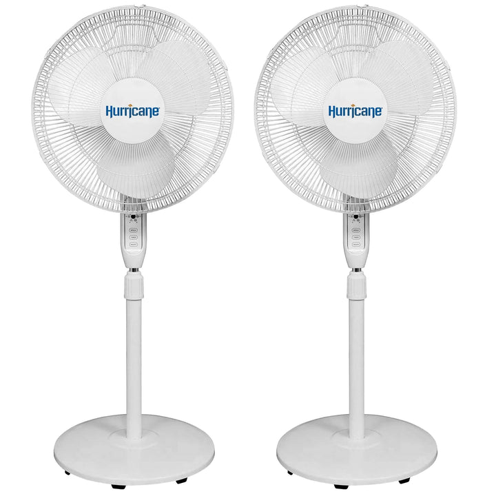 Hurricane Supreme 16 Inch 3 Speed Oscillating Stand Pedestal Fan, 2-Pack, White - VMInnovations