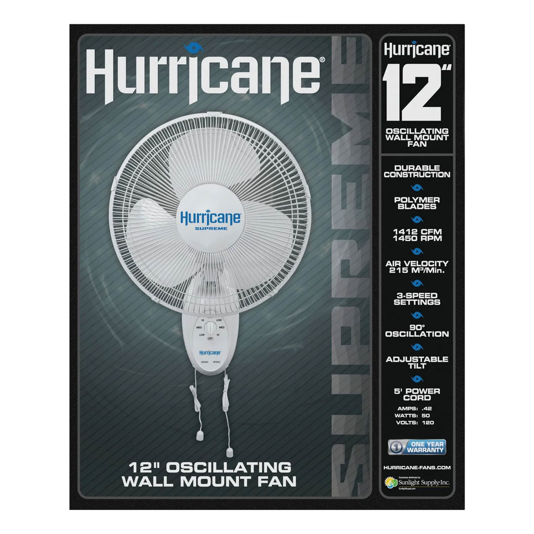 Hurricane Supreme 12 Inch Oscillating 3 Speed Portable Wall Mount Fan, 2 Pack - VMInnovations