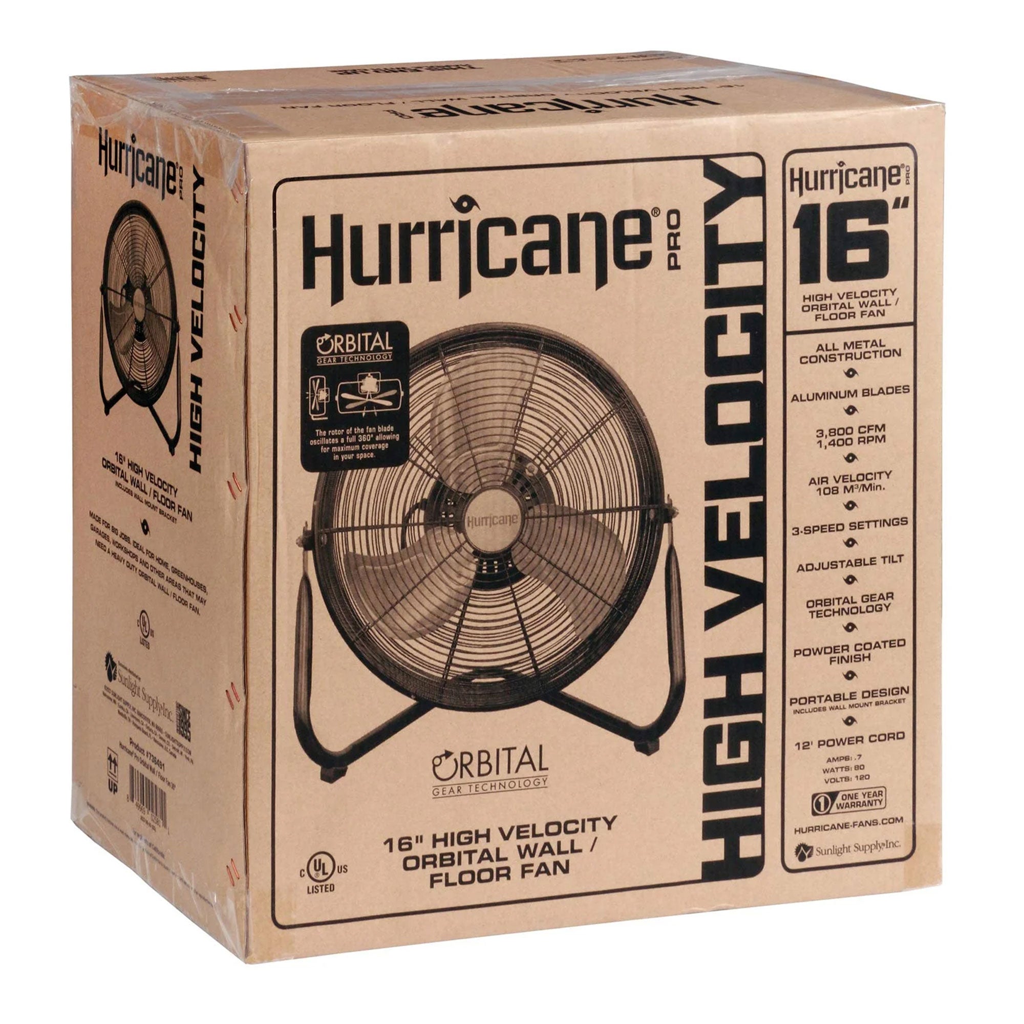 Hurricane Pro Series 16" High Velocity Metal Orbital Floor Fan, Black (2 Pack) - VMInnovations