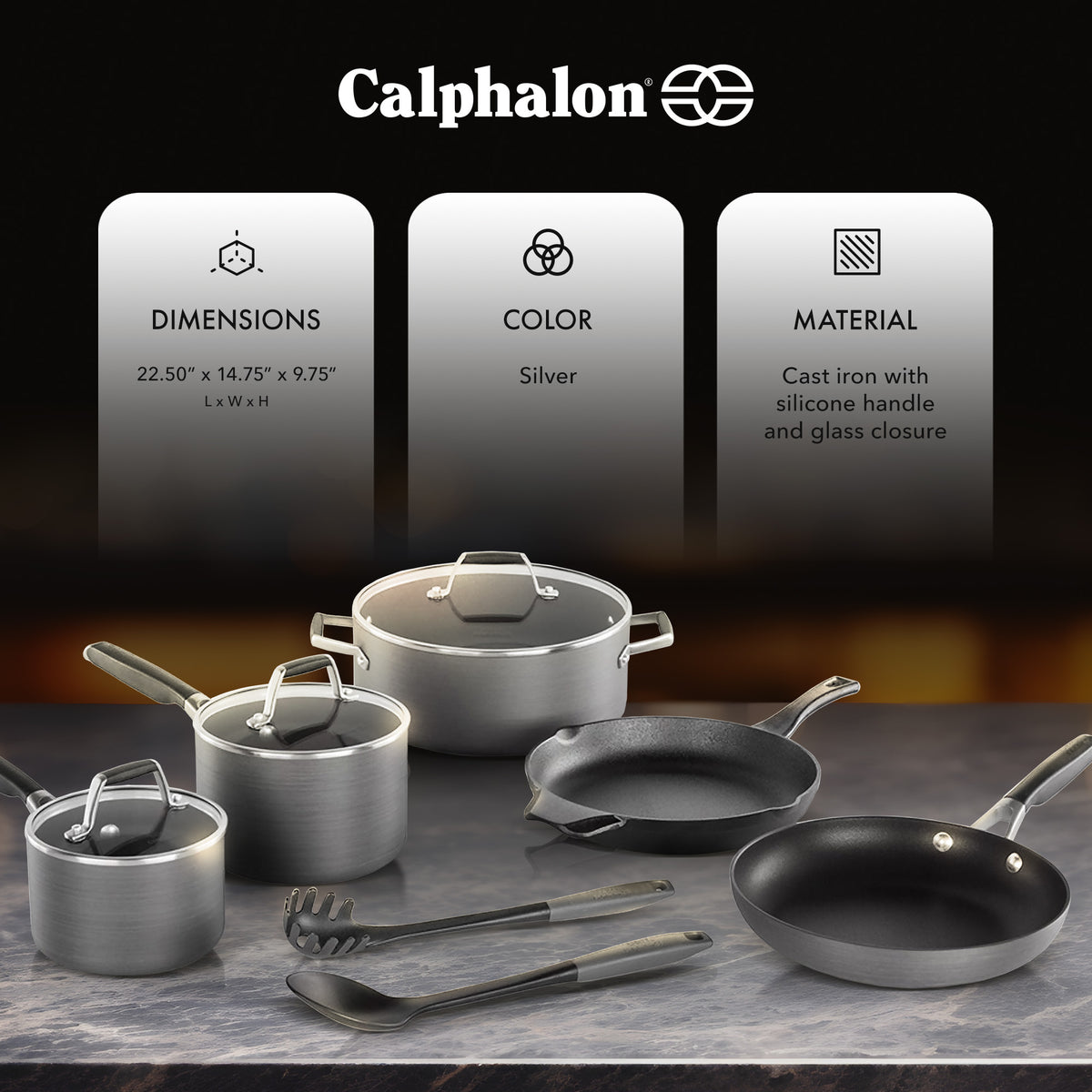 Calphalon Classic Hard Water Based Anodized Nonstick 10pc Cooking Set (Open Box) - VMInnovations