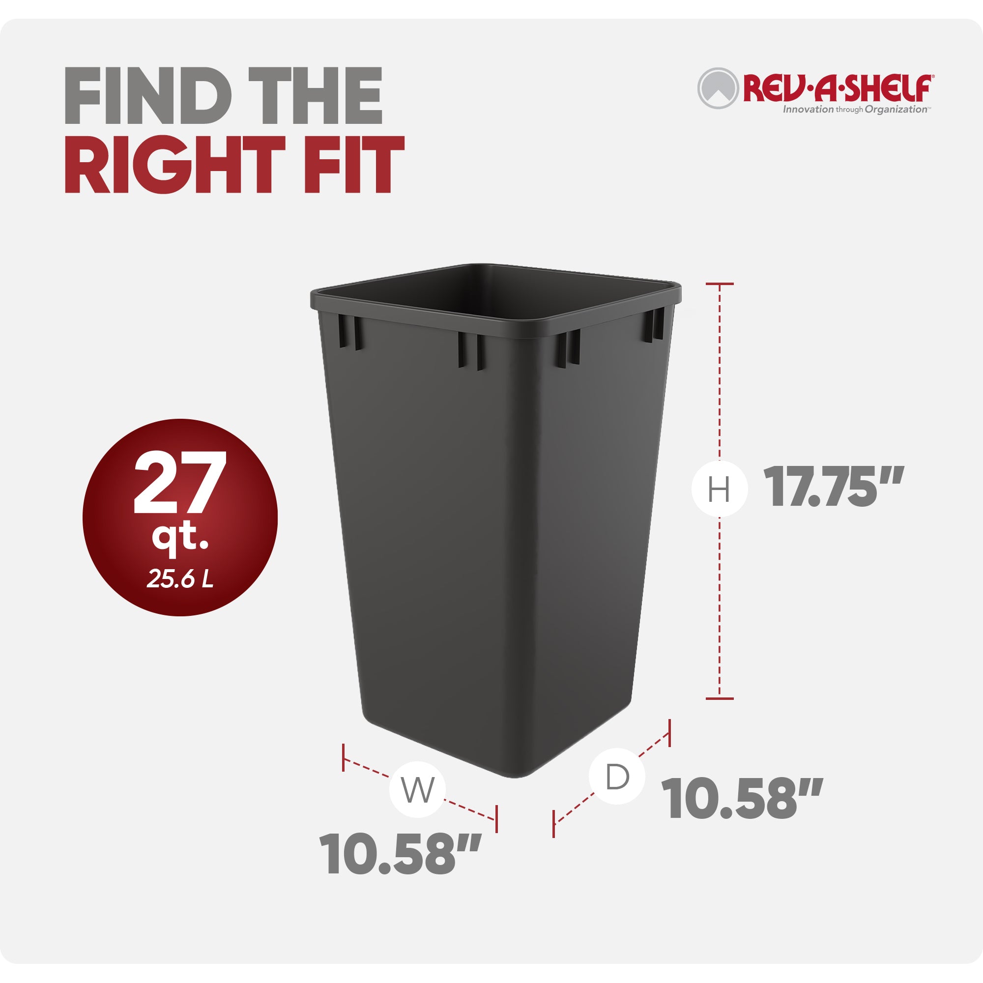 Rev-A-Shelf Polymer Replacement 27 qt. Trash Bin, Gray, 2 Pack, RV-1024-13-2