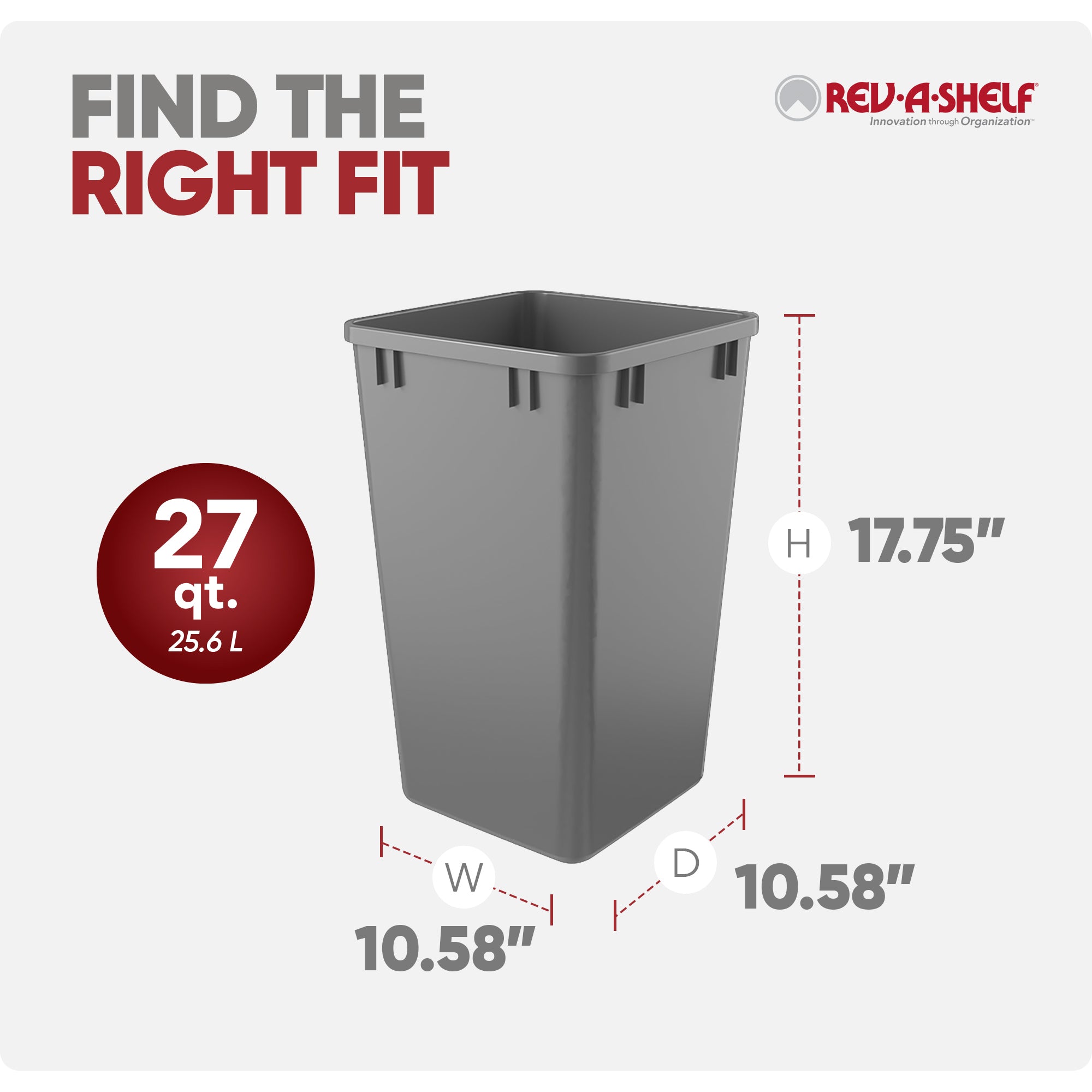 Rev-A-Shelf Polymer Replacement 27 qt. Trash Bin, Silver, 2 Pack, RV-1024-17-2