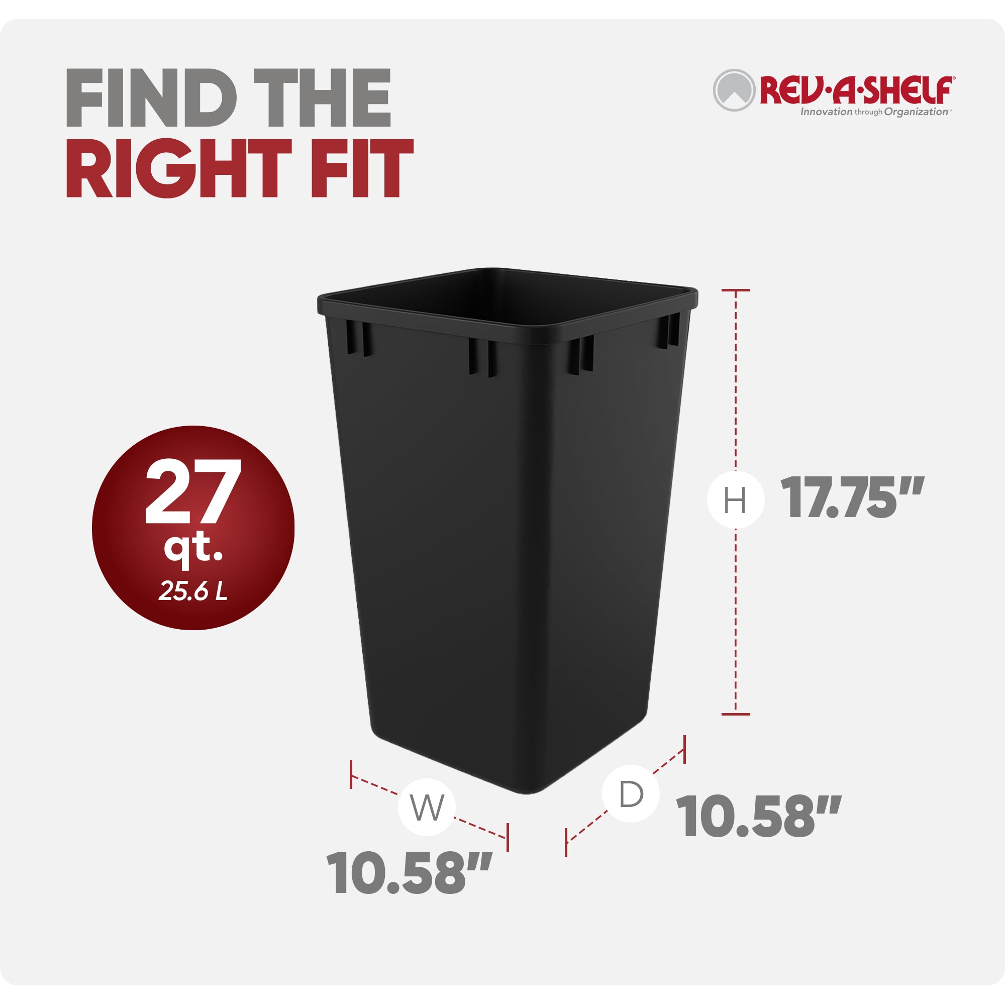 Rev-A-Shelf Polymer Replacement 27 qt. Trash Bin, Black, 2 Pack, RV-1024-18-2