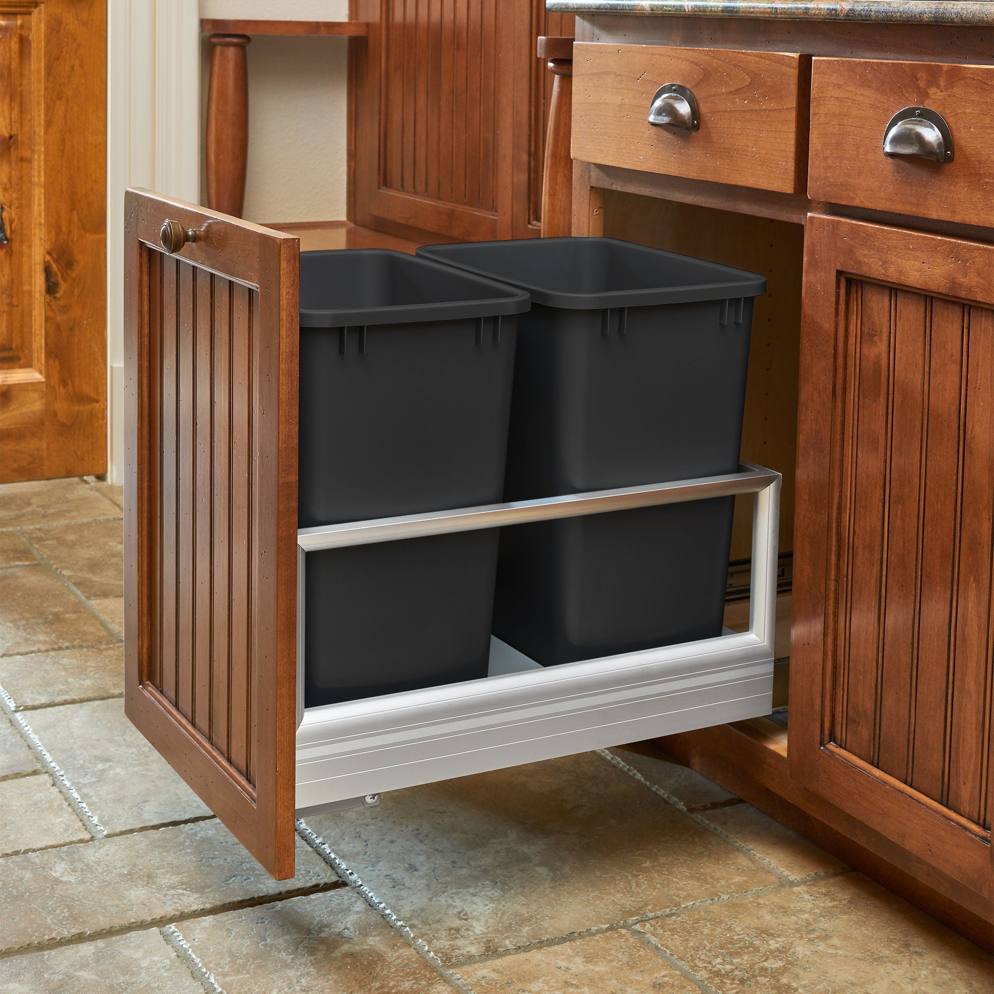 Rev-A-Shelf Polymer Replacement 27 qt. Trash Bin, Black, 2 Pack, RV-1024-18-2 - VMInnovations