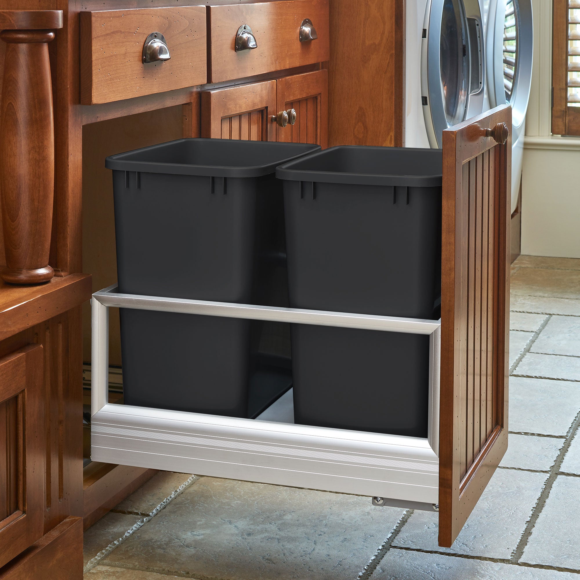 Rev-A-Shelf Polymer Replacement 27 qt. Trash Bin, Black, 2 Pack, RV-1024-18-2 - VMInnovations