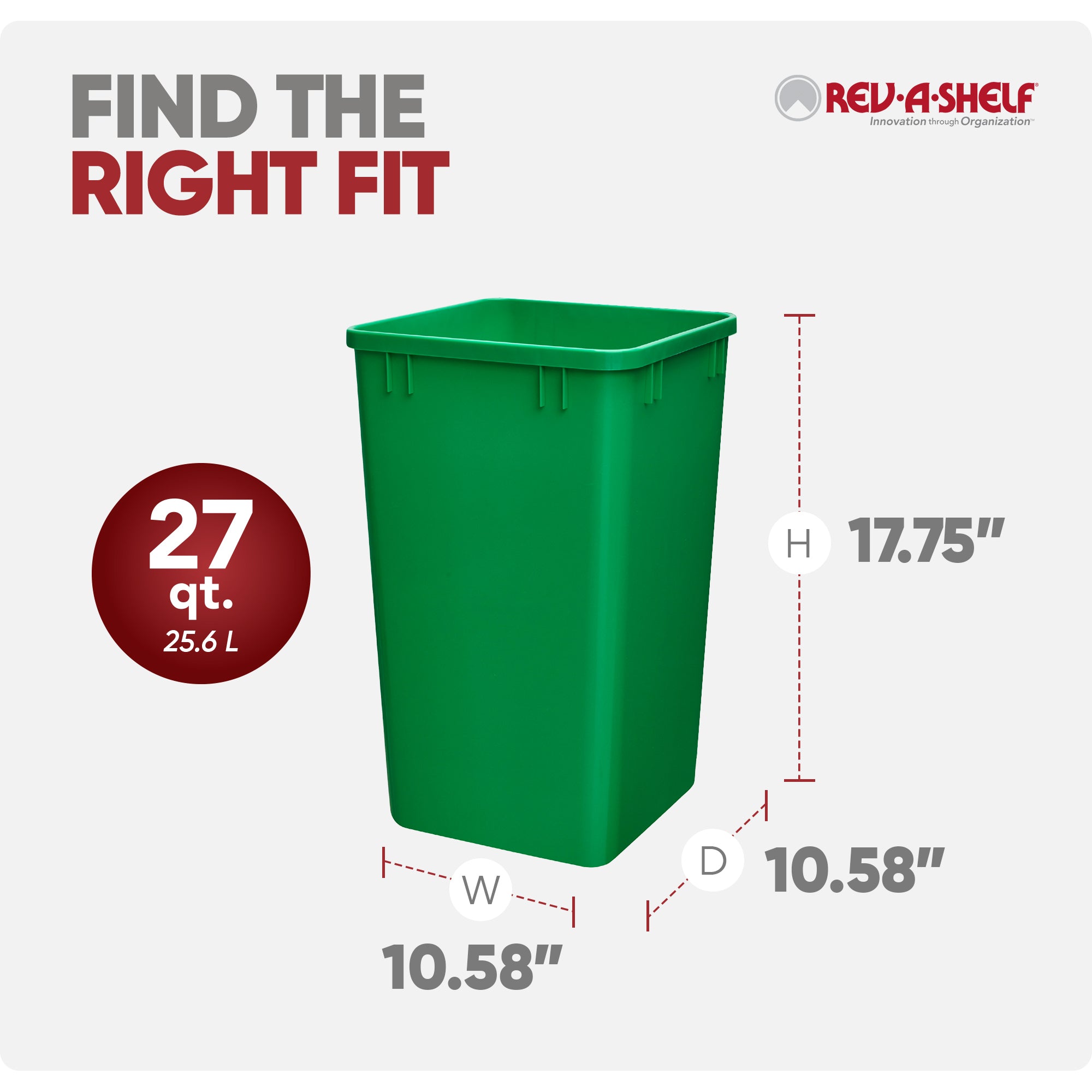 Rev-A-Shelf Polymer Replacement 27 qt. Trash Bin, Green, 2 Pack, RV-1024-19-2