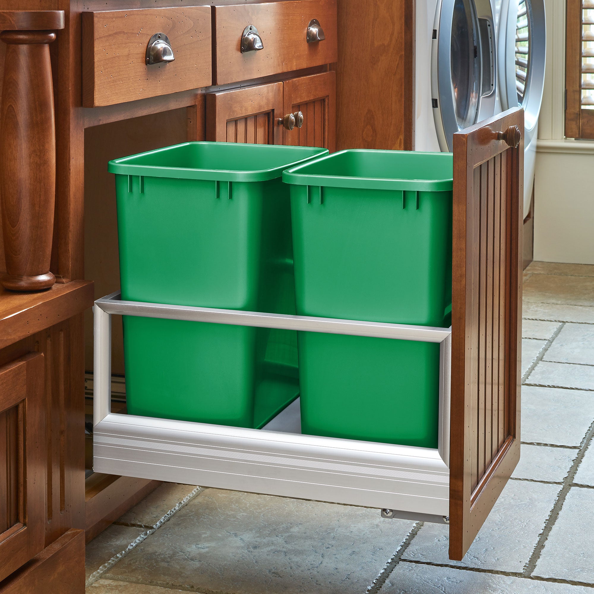 Rev-A-Shelf Polymer Replacement 27 qt. Trash Bin, Green, 2 Pack, RV-1024-19-2 - VMInnovations
