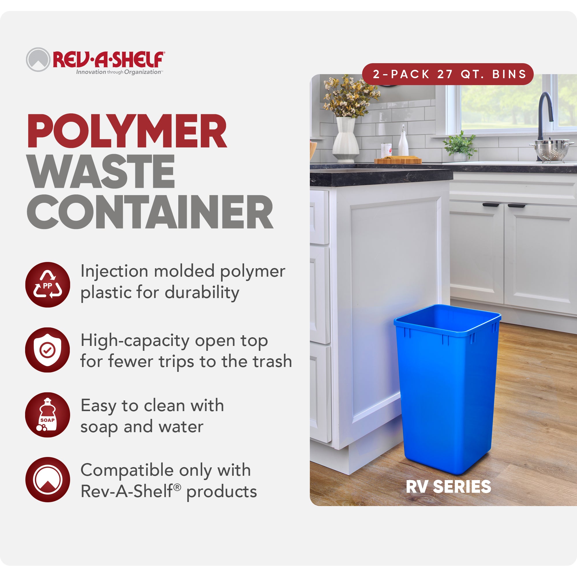 Rev-A-Shelf Polymer Replacement 27 qt. Trash Bin, Blue, 2 Pack, RV-1024-22-2 - VMInnovations