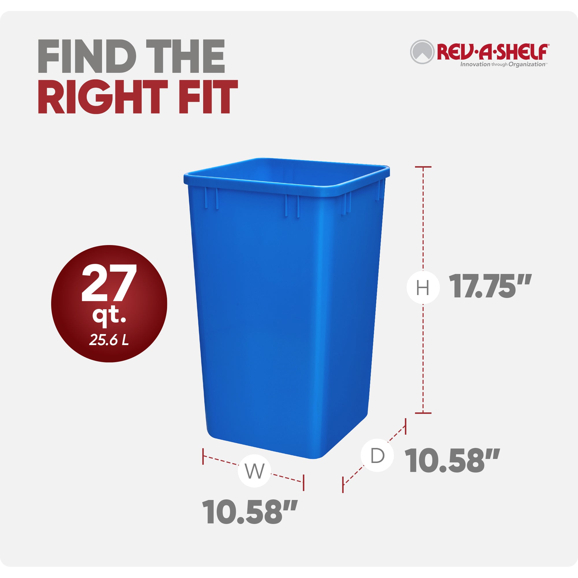 Rev-A-Shelf Polymer Replacement 27 qt. Trash Bin, Blue, 2 Pack, RV-1024-22-2