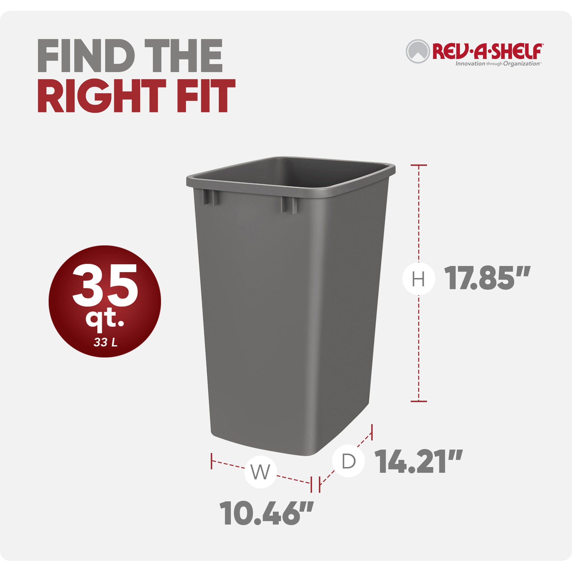 Rev-A-Shelf Polymer Replacement 35 qt. Trash Bin, Gray, 2 Pack, RV-35-13-2