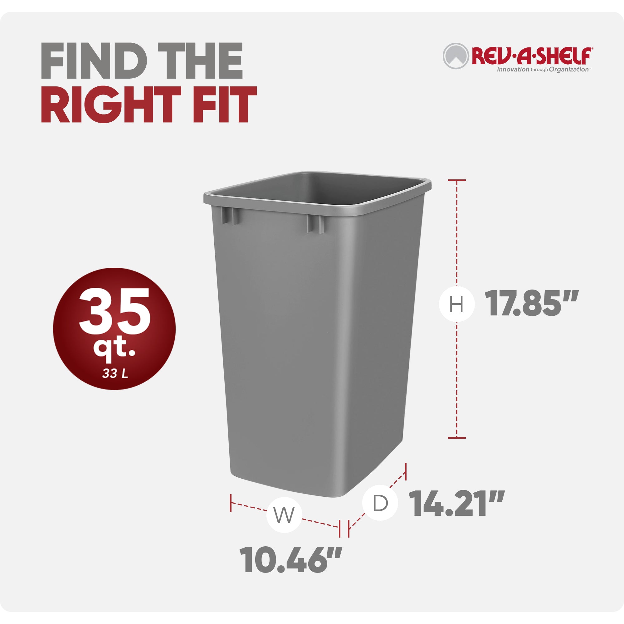 Rev-A-Shelf Polymer Replacement 35 qt. Trash Bin, Silver, 2 Pack, RV-35-17-2 - VMInnovations