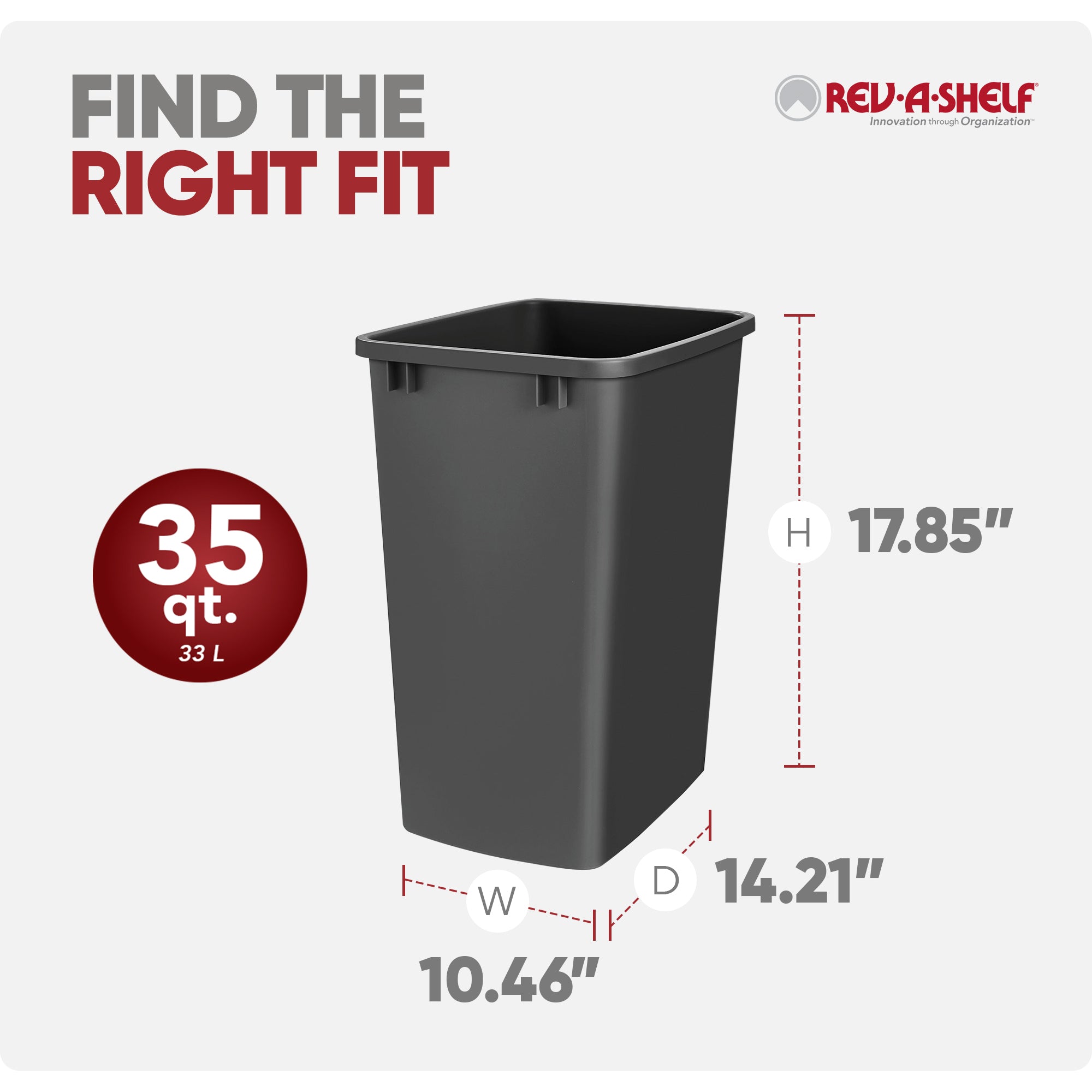Rev-A-Shelf Polymer Replacement 35 qt. Trash Bin, Black, 2 Pack, RV-35-18-2 - VMInnovations