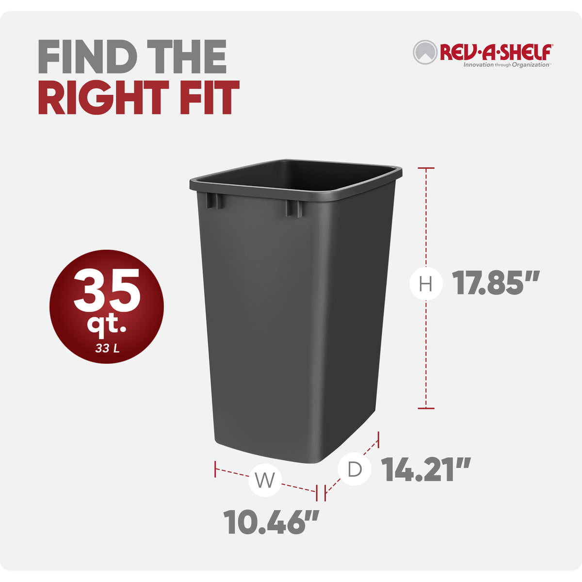Rev-A-Shelf Polymer Replacement 35 qt. Trash Bin, Black, 2 Pack, RV-35-18-2