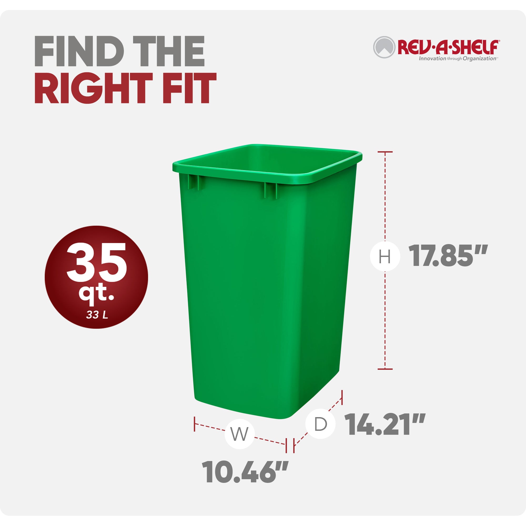Rev-A-Shelf Polymer Replacement 35 qt. Trash Bin, Green, 2 Pack, RV-35-19-2