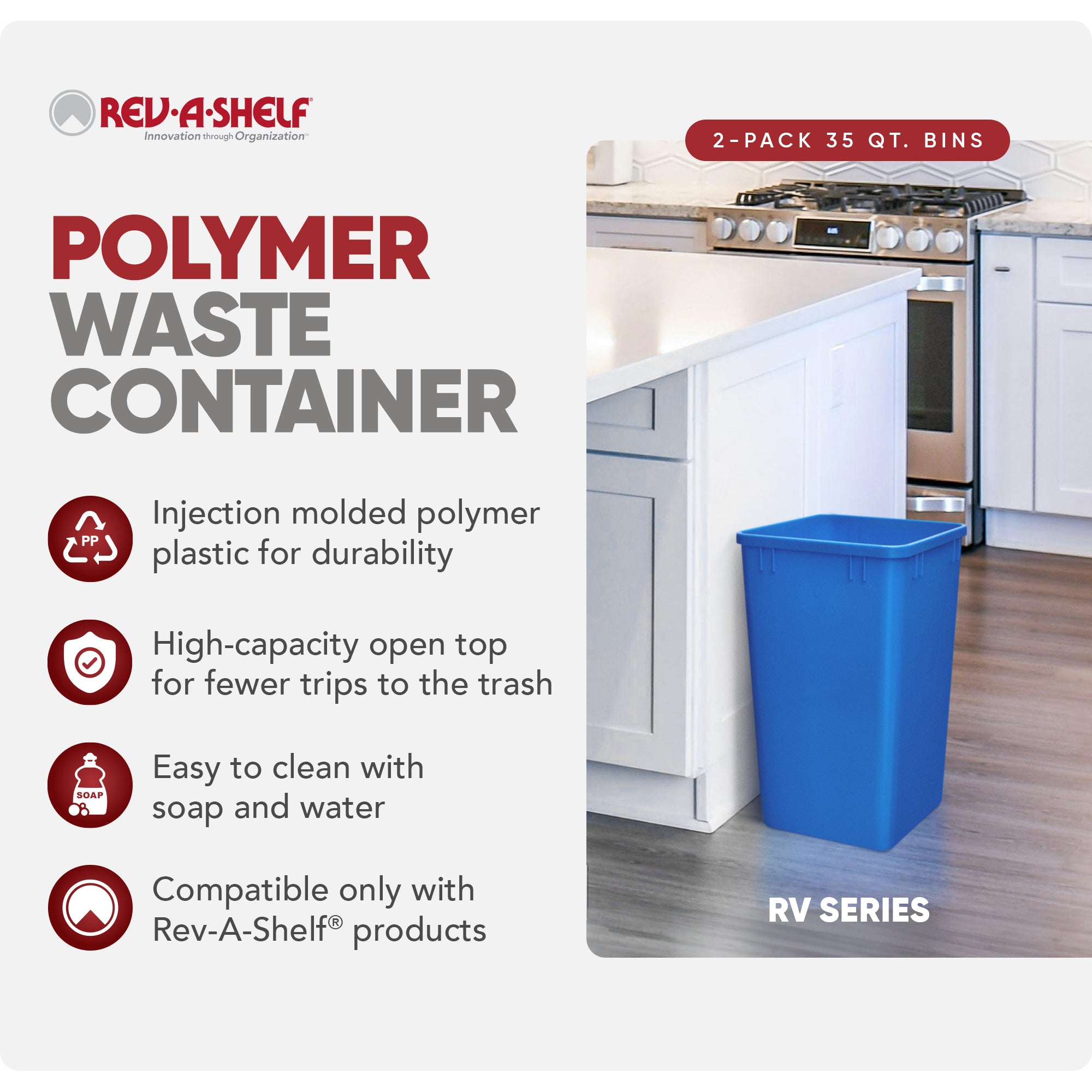 Rev-A-Shelf Polymer Replacement 35 qt. Trash Bin, Blue, 2 Pack, RV-35-22-2