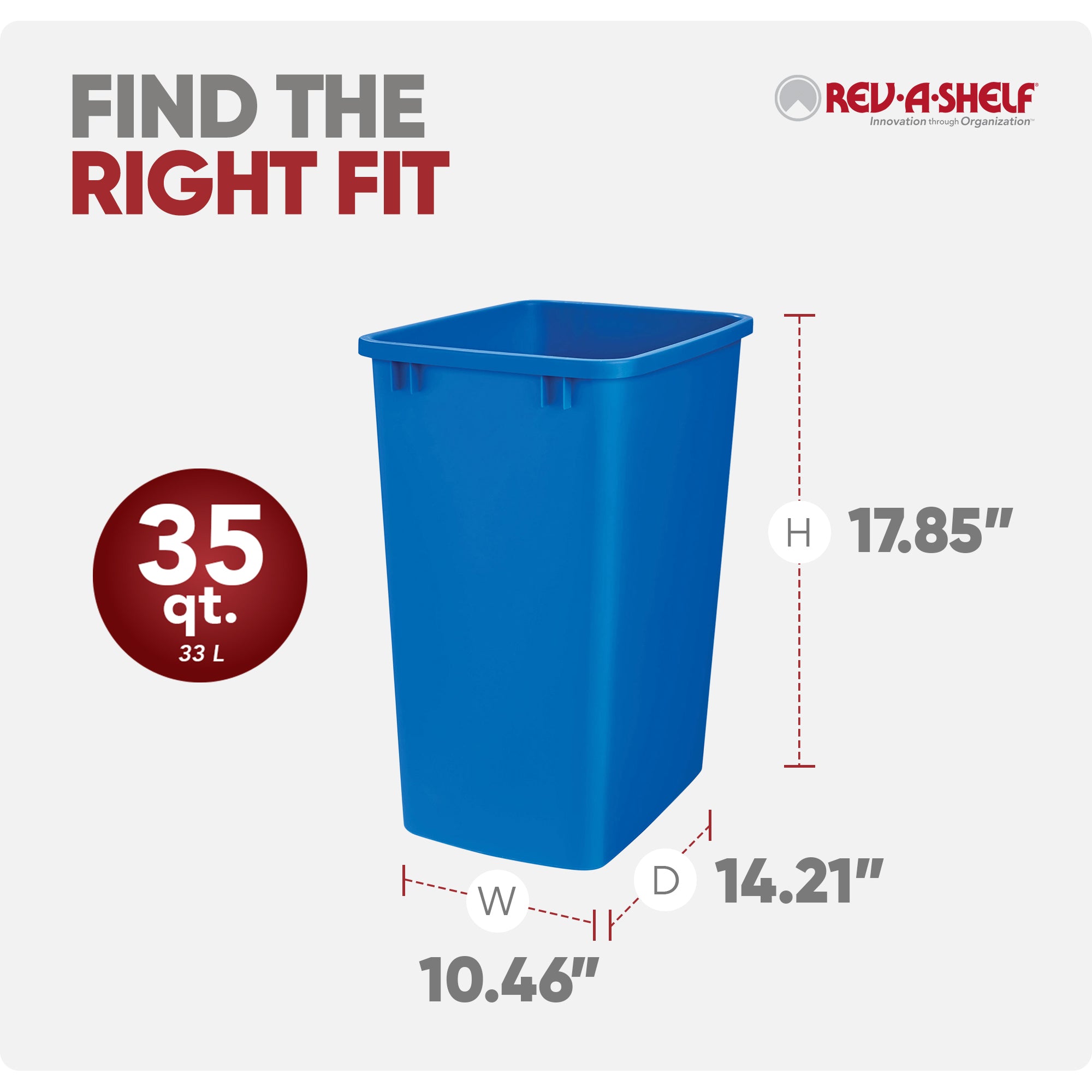 Rev-A-Shelf Polymer Replacement 35 qt. Trash Bin, Blue, 2 Pack, RV-35-22-2