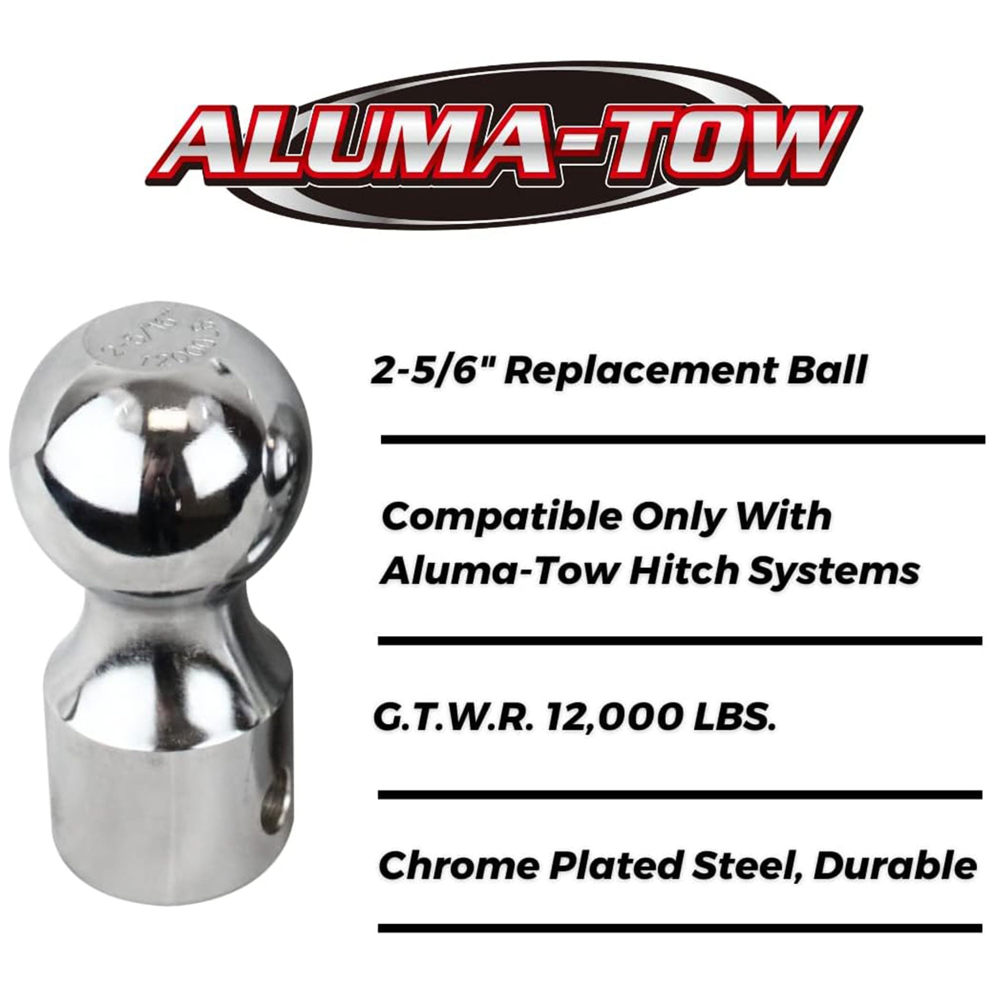 Aluma-Tow 2 5/16" Powder Coated Hitch Replacement, Chrome Plated Steel(Open Box) - VMInnovations