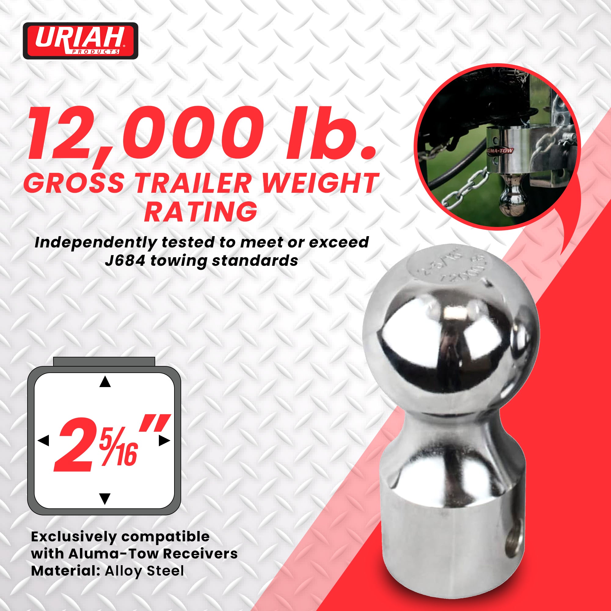 Aluma-Tow 2 5/16 Inch Powder Coated Hitch Ball Replacement, Chrome Plated Steel - VMInnovations
