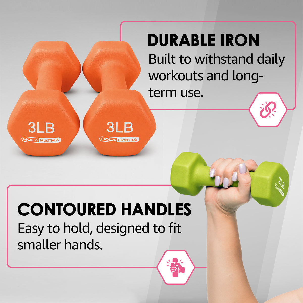HolaHatha 1, 2 and 3 lb Neoprene Dumbbell Strength Training Weight Set with Rack