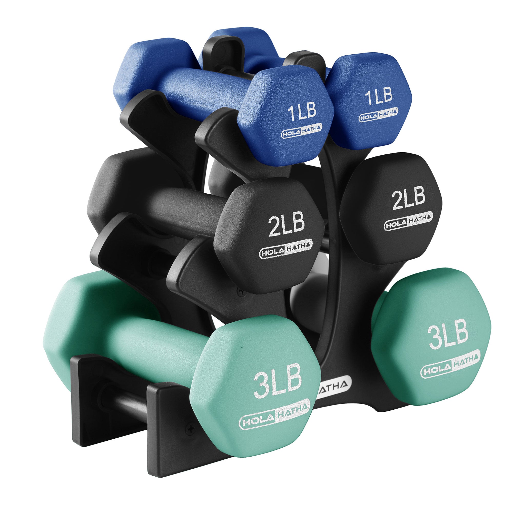 HolaHatha 1, 2 and 3 lb Neoprene Dumbbell Strength Training Set w/Rack(Open Box) - VMInnovations