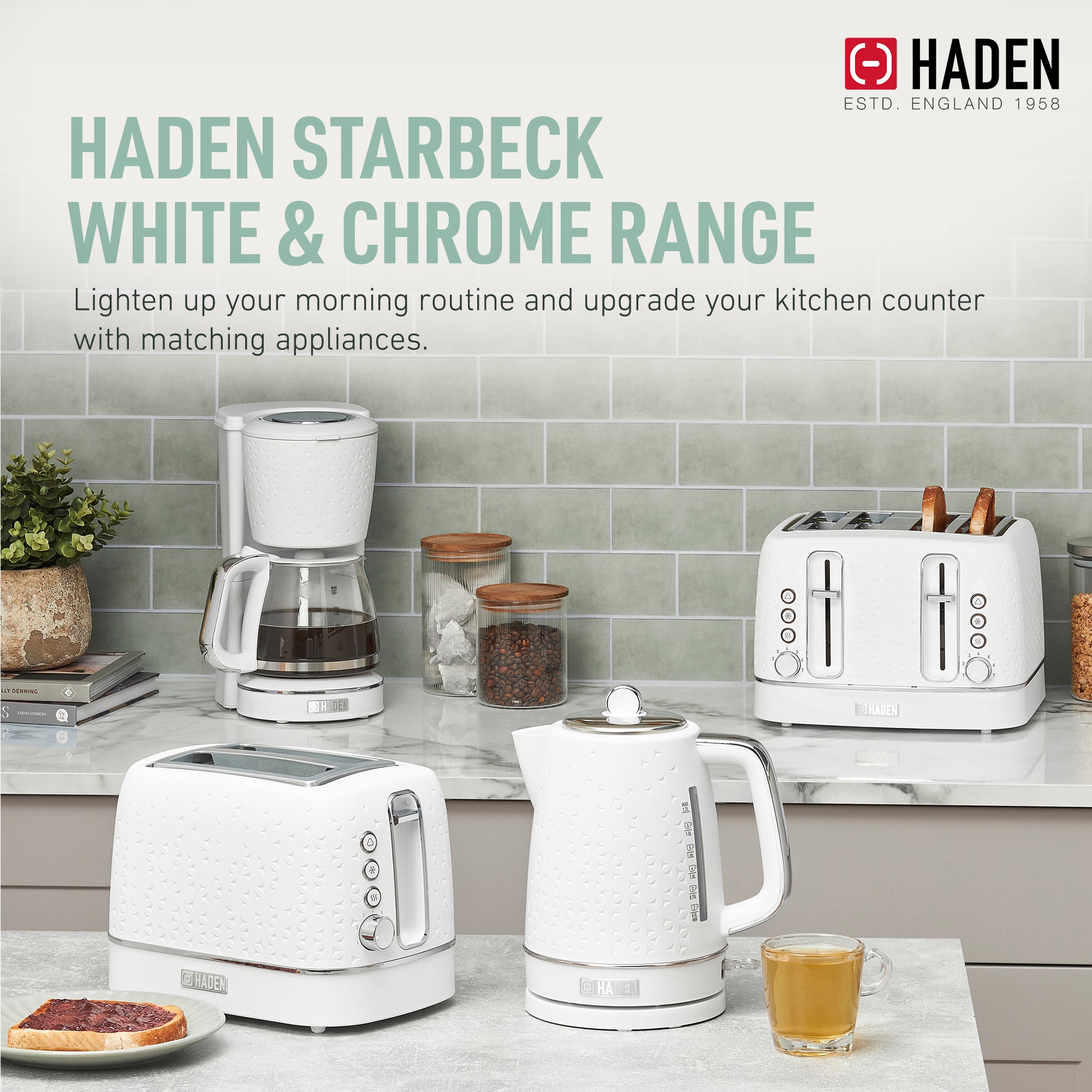 Haden 2 Slice Wide Slot Stainless Steel Toaster, White & Chrome(Open Box) - VMInnovations