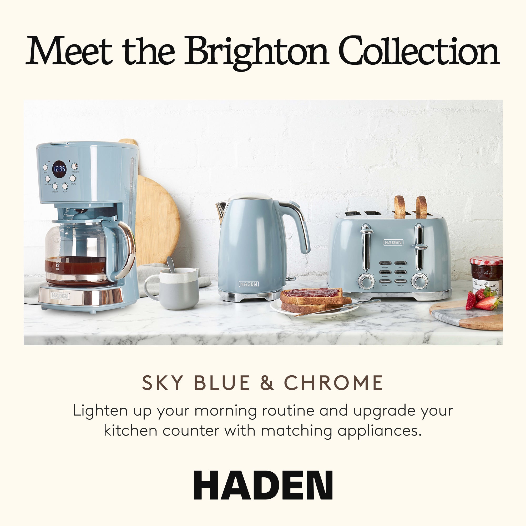 Haden Stainless Steel 4 Slice Toaster with Extra Wide Slots, Sky Blue (Open Box) - VMInnovations