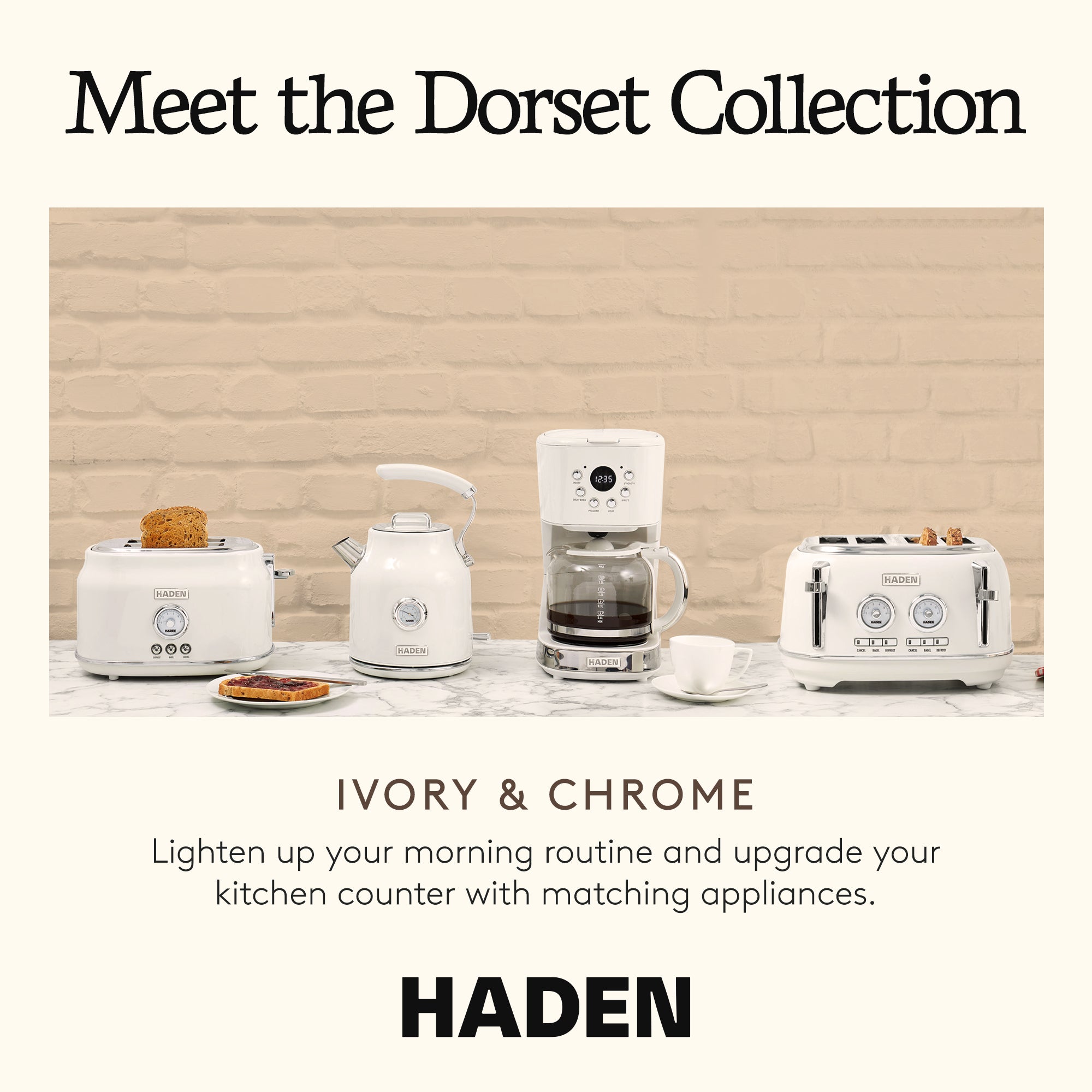 Haden Dorset 4 Slice Wide Slot Stainless Steel Toaster, Ivory & Chrome - VMInnovations