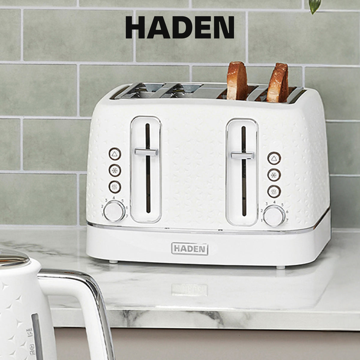 Haden Starbeck 4 Slice Wide Slot Stainless Toaster, White & Chrome (Open Box)