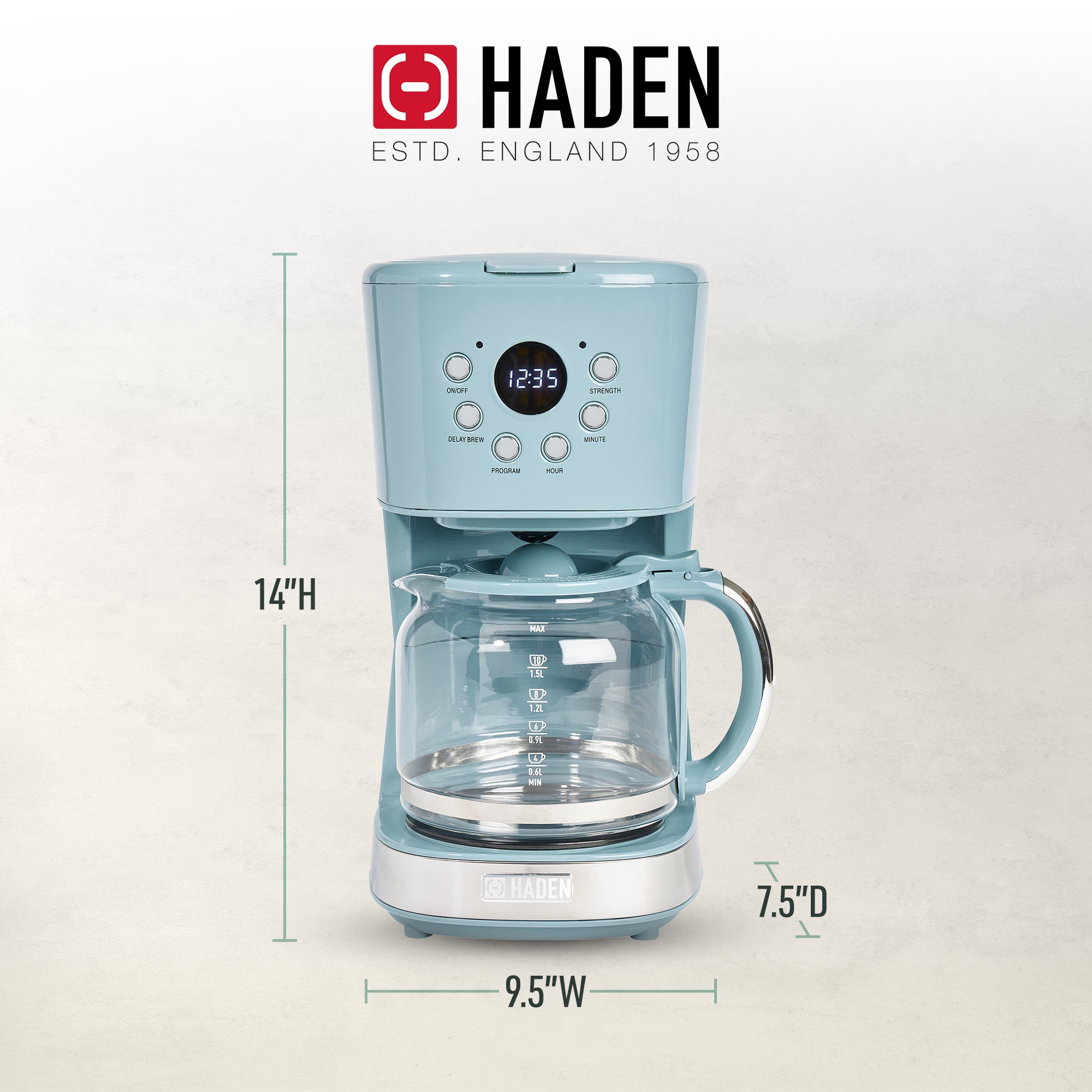 Haden Brighton 12 Cup Sleek Modern Nautical Coffee Maker, Sky Blue (Open Box) - VMInnovations