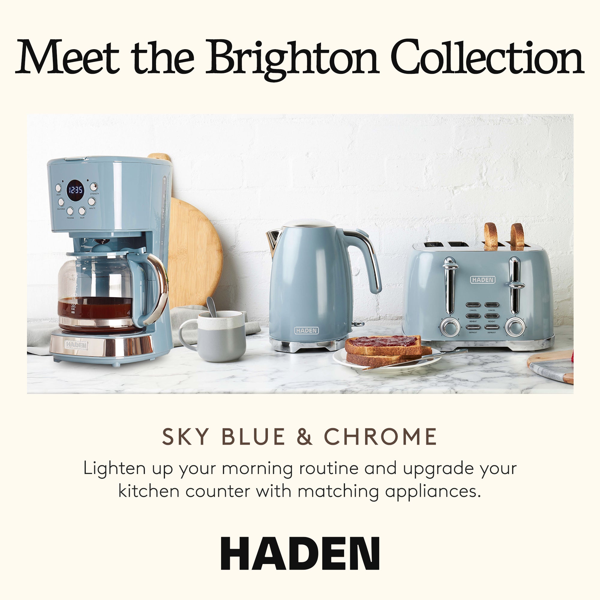 Haden Brighton 12 Cup Sleek Modern Nautical Coffee Maker, Sky Blue (Open Box) - VMInnovations