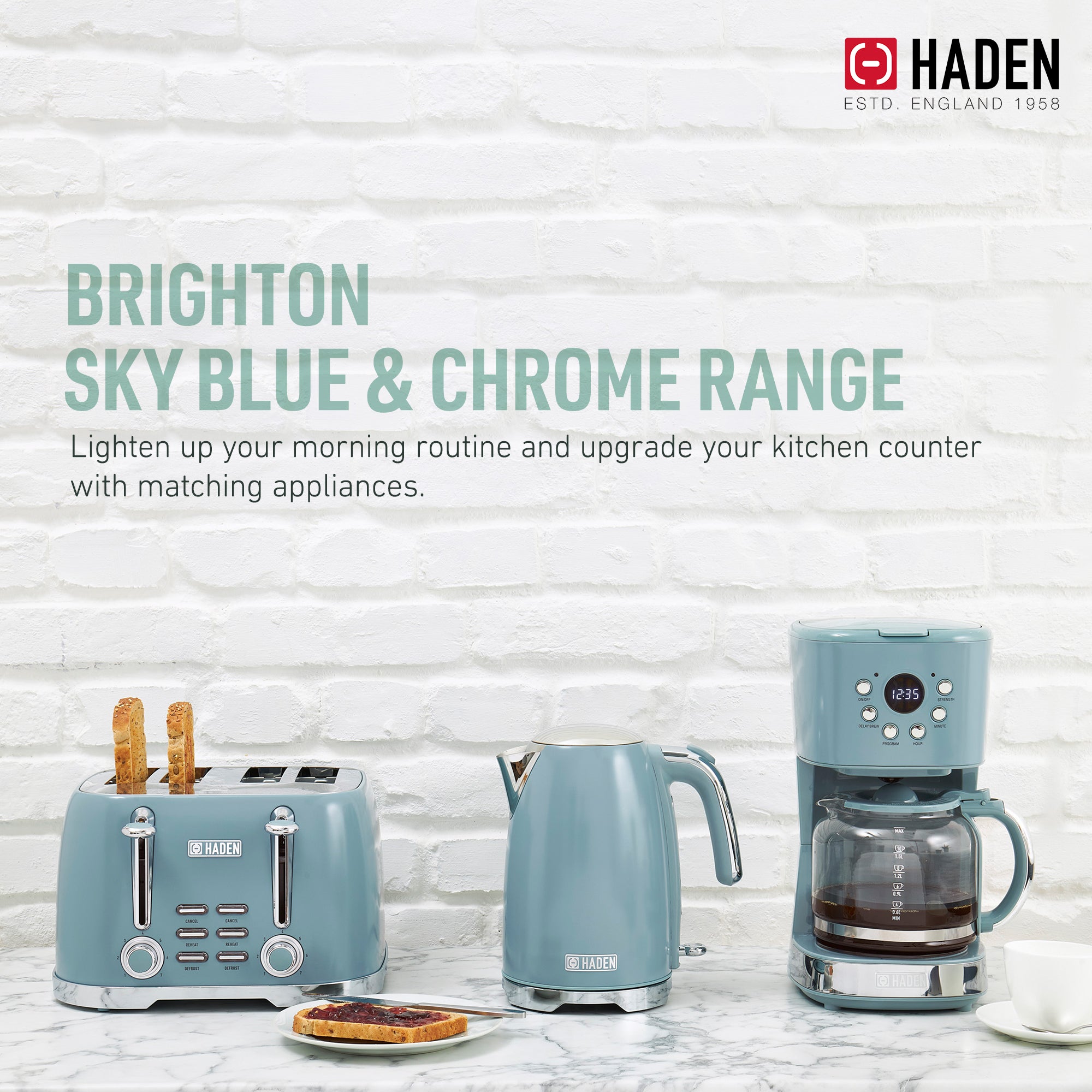 Haden Brighton 12 Cup Sleek Modern Nautical Coffee Maker, Sky Blue (Open Box) - VMInnovations