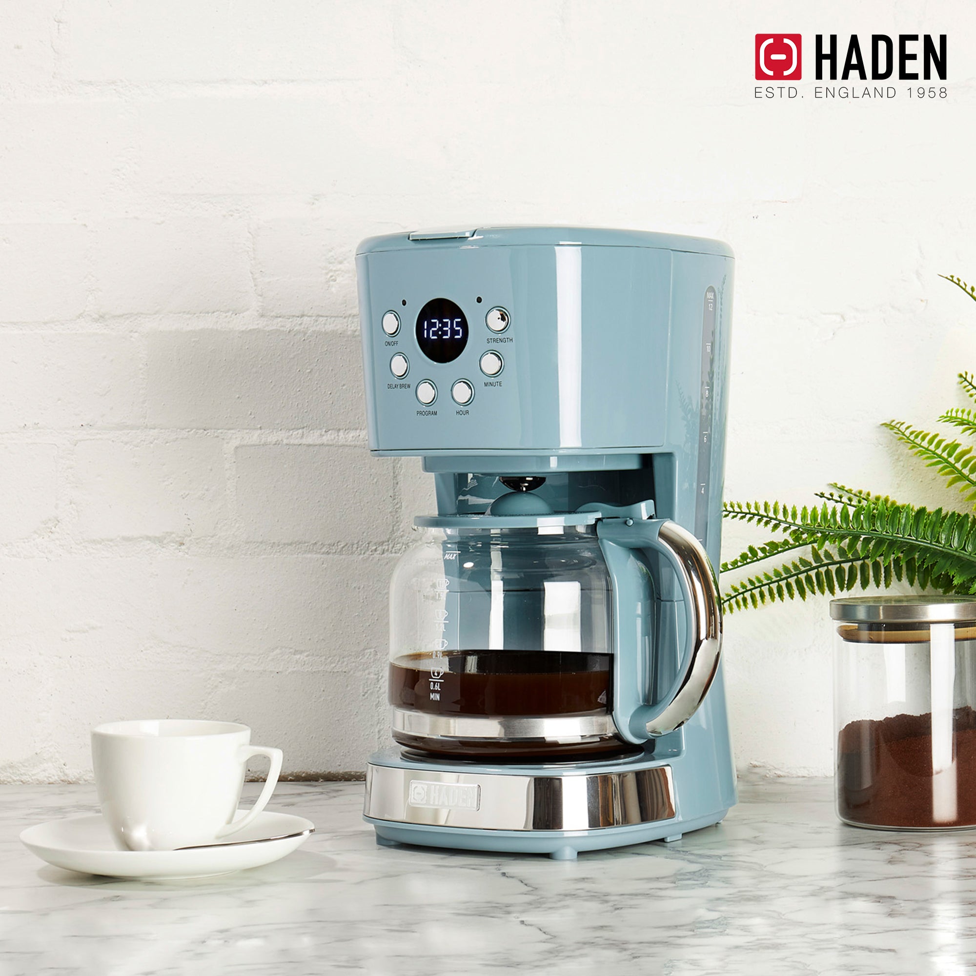 Haden Brighton 12 Cup Sleek Modern Nautical Coffee Maker, Sky Blue (Open Box) - VMInnovations