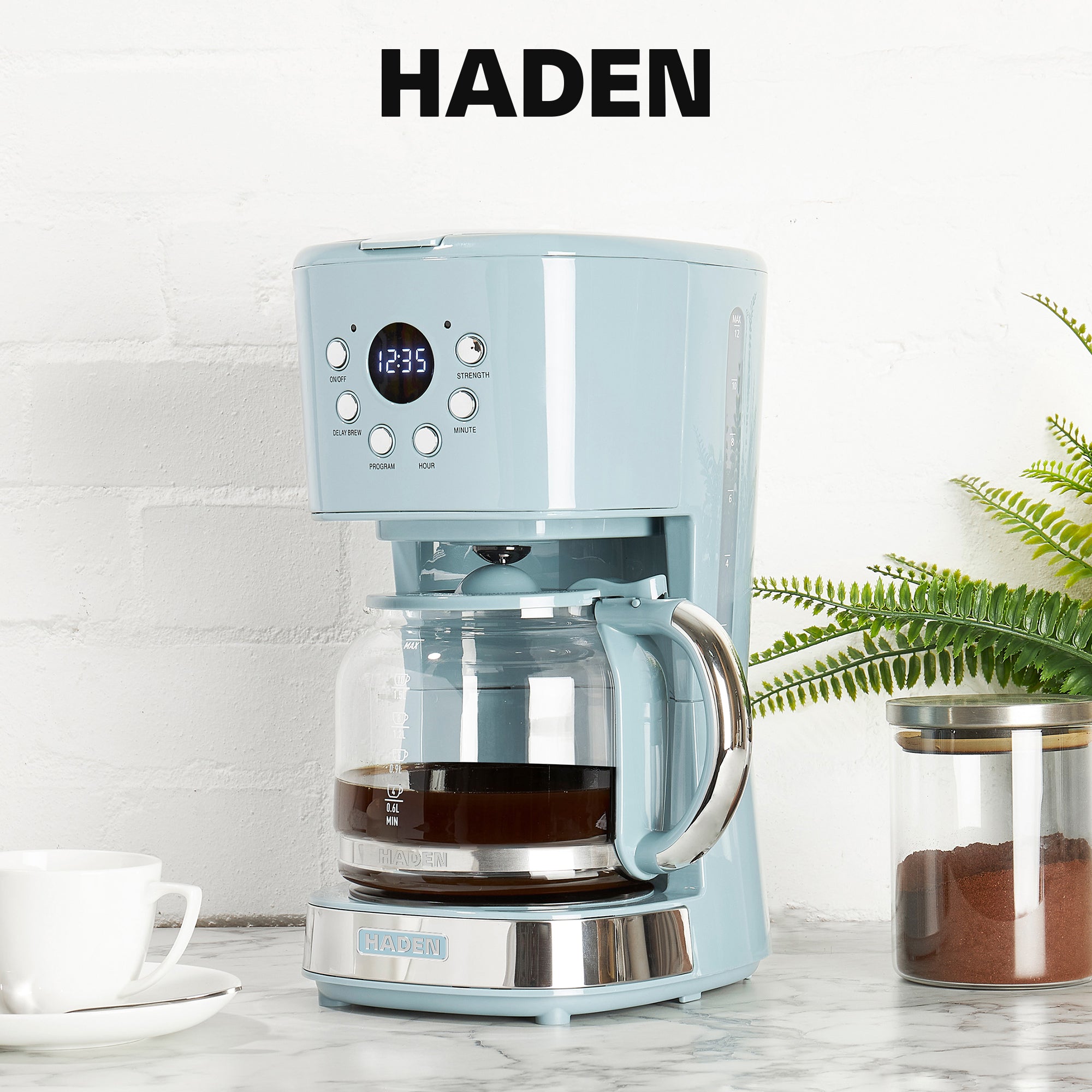 Haden Brighton 12 Cup Sleek Modern Nautical Coffee Maker, Sky Blue (Open Box) - VMInnovations